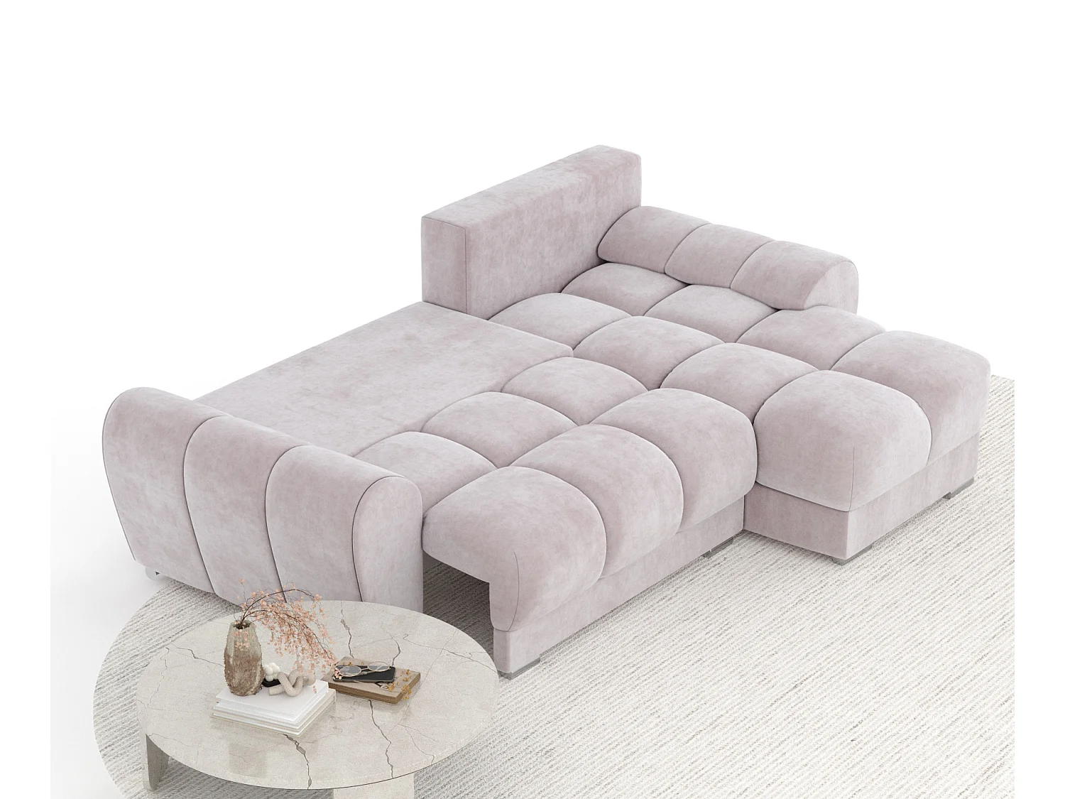 Canapé d'angle en tissu velours Peebles - 4 places - lilas