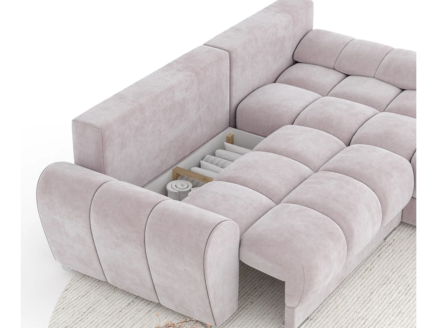 Canapé d'angle en tissu velours Peebles - 4 places - lilas