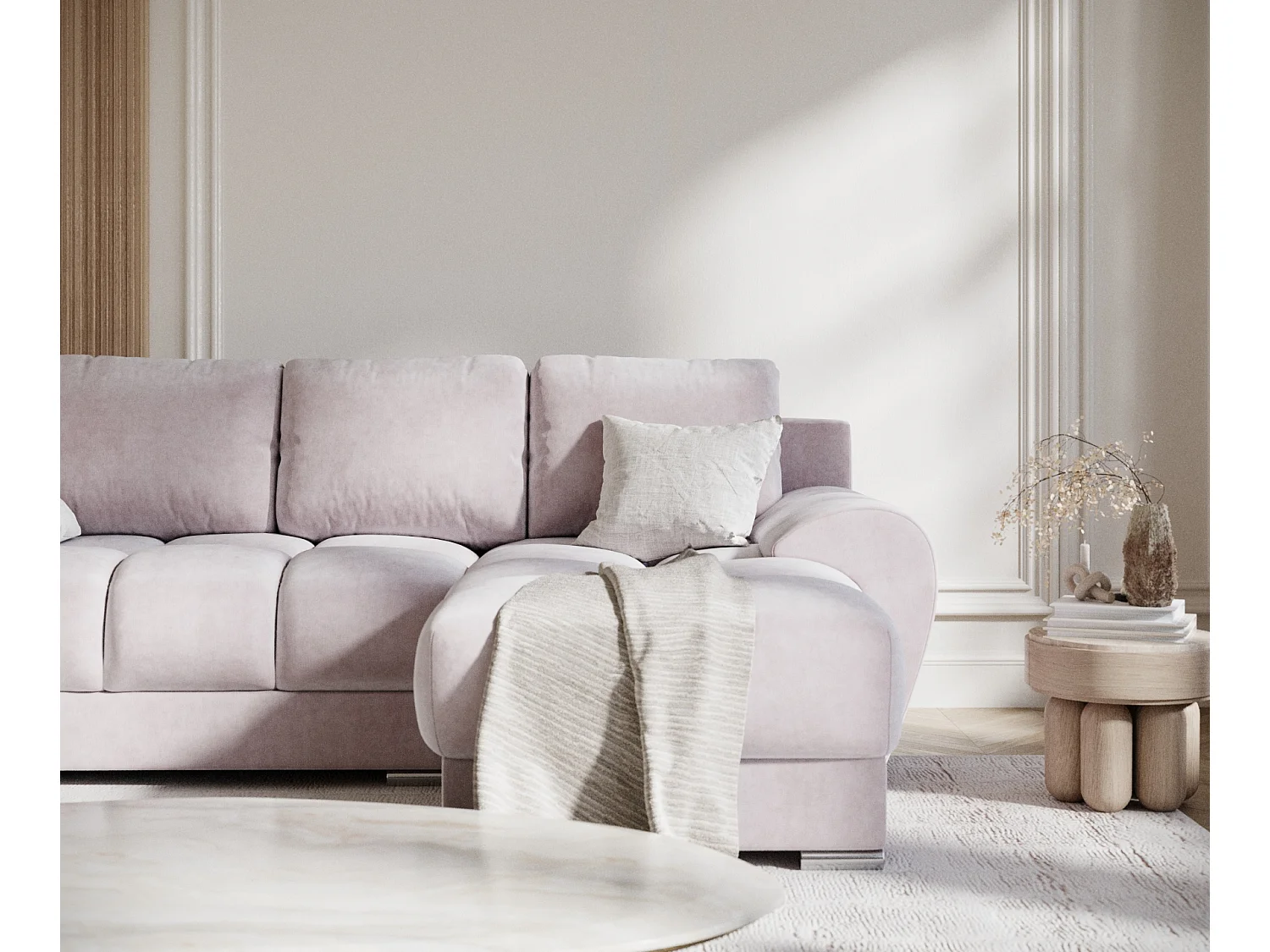 Canapé d'angle en tissu velours Peebles - 4 places - lilas