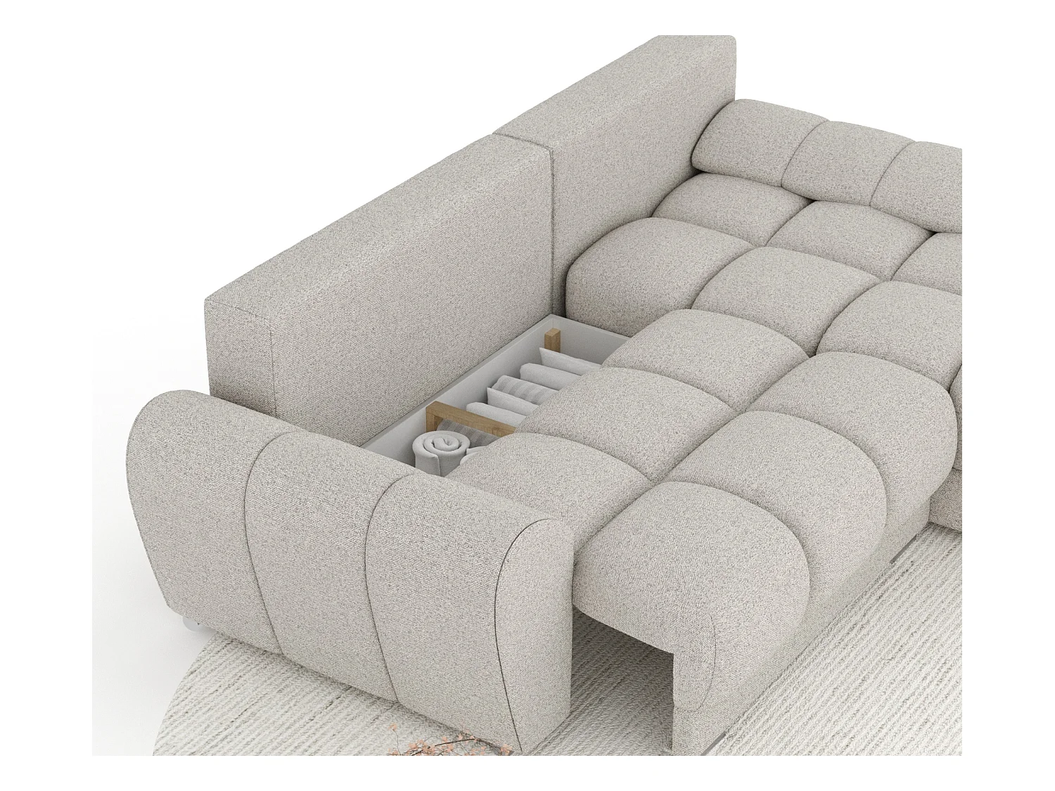 Canapé d'angle en toile tissée Peebles - 4 places - beige