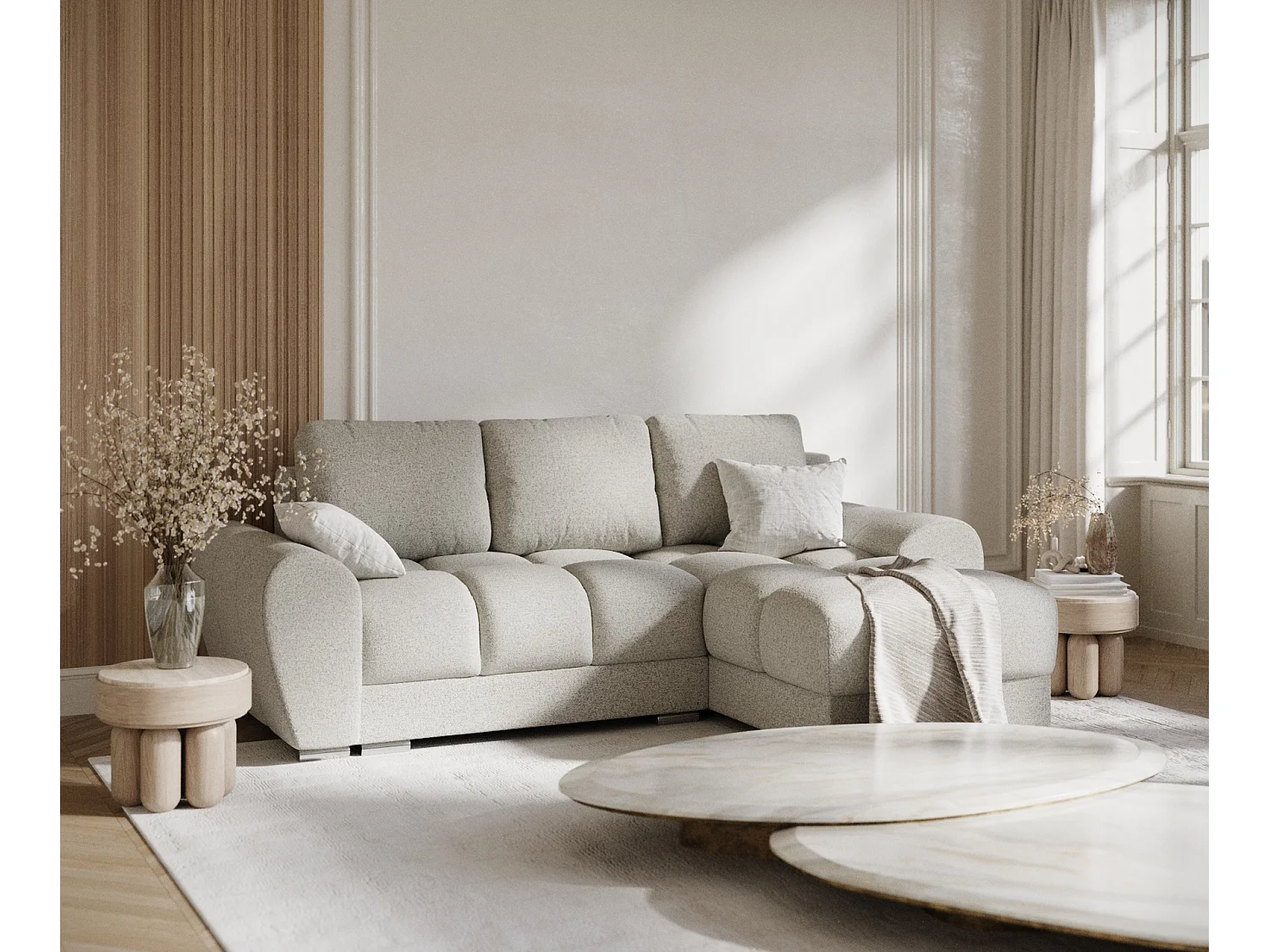 Canapé d'angle en toile tissée Peebles - 4 places - beige