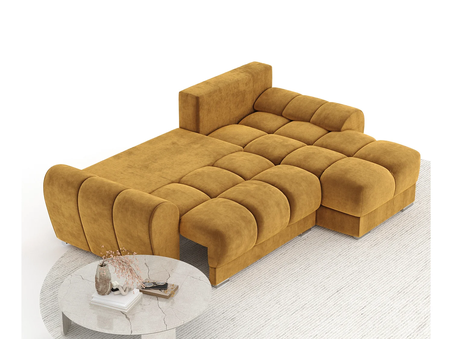 Canapé d'angle en tissu velours Peebles - 4 places - jaune moutarde