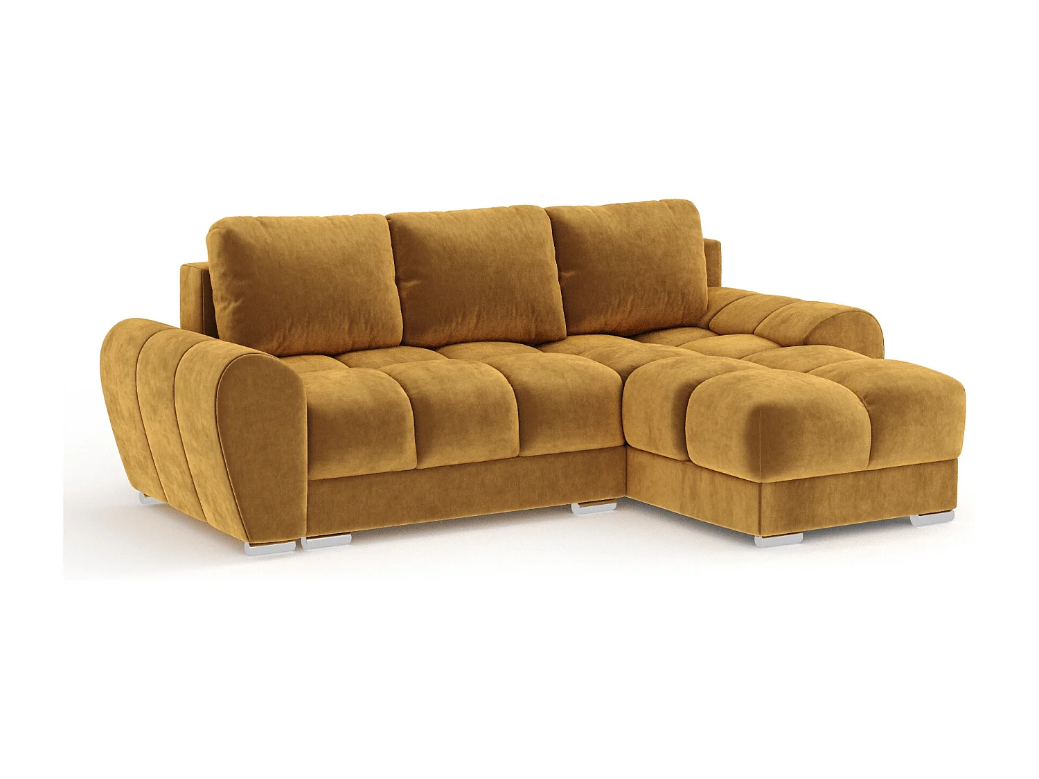 Canapé d'angle en tissu velours Peebles - 4 places - jaune moutarde