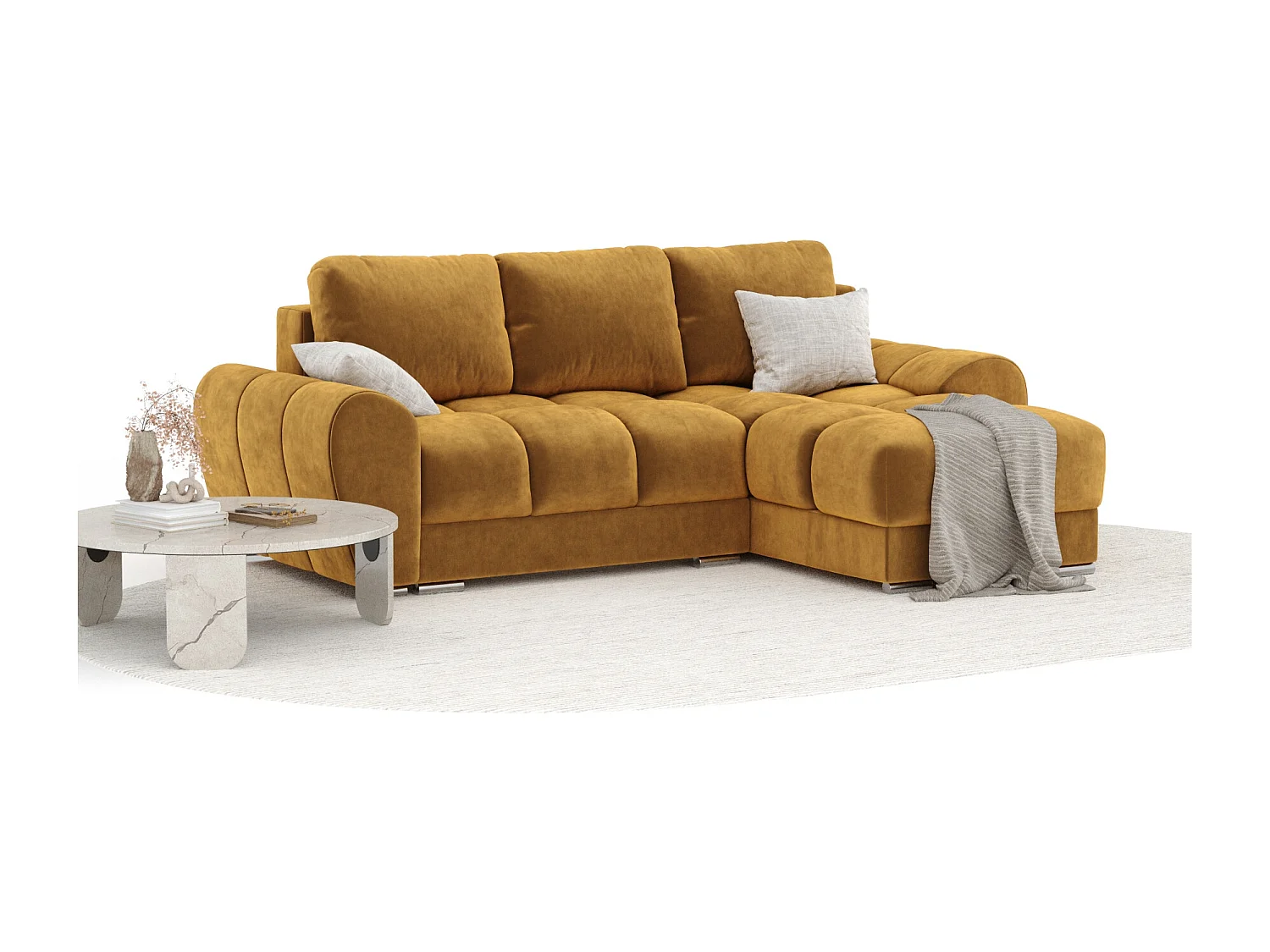 Canapé d'angle en tissu velours Peebles - 4 places - jaune moutarde