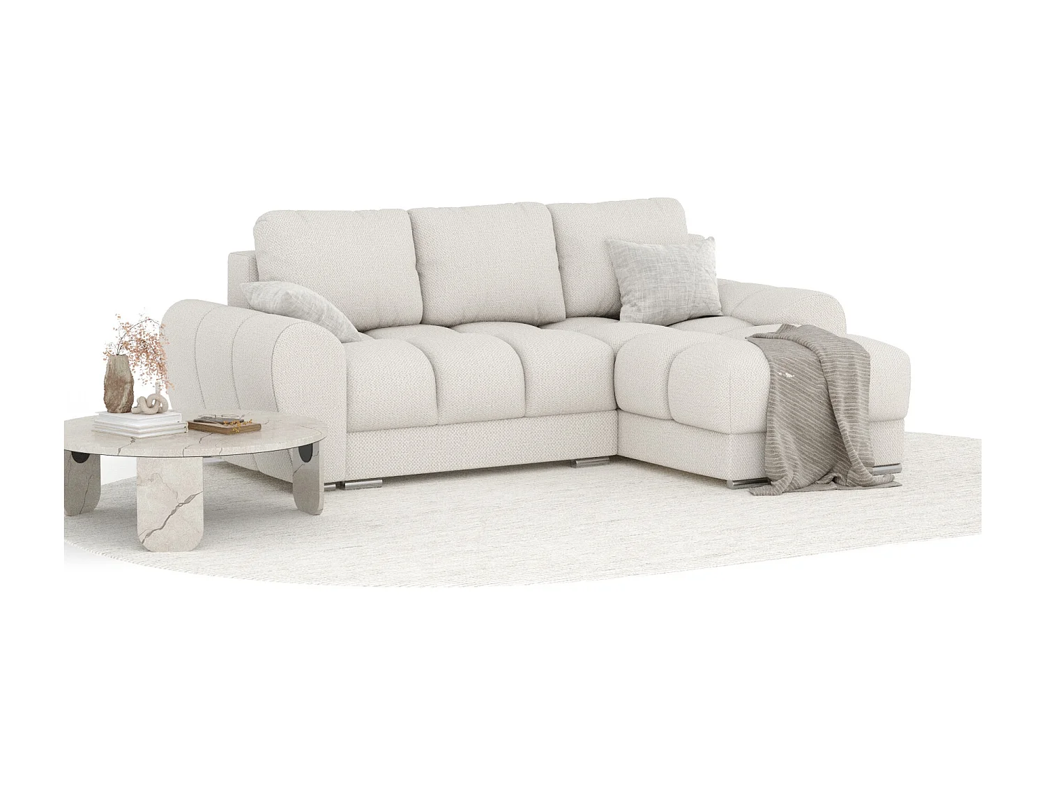 Canapé d'angle en tissu chenille Peebles - 4 places - beige