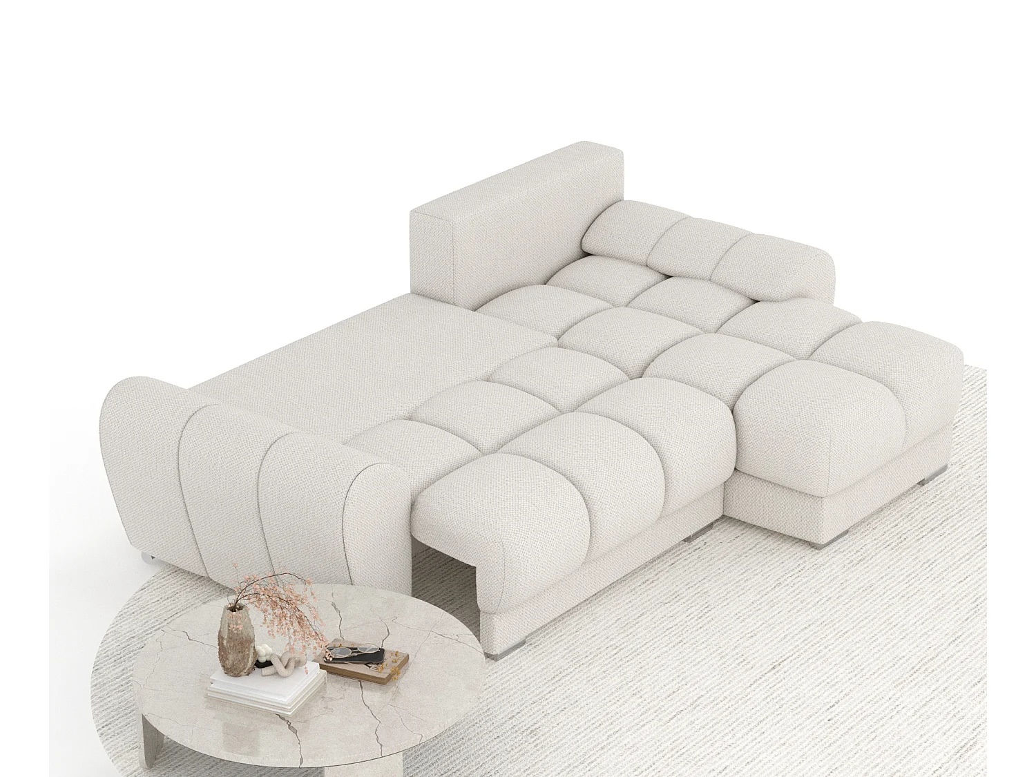 Canapé d'angle en tissu chenille Peebles - 4 places - beige