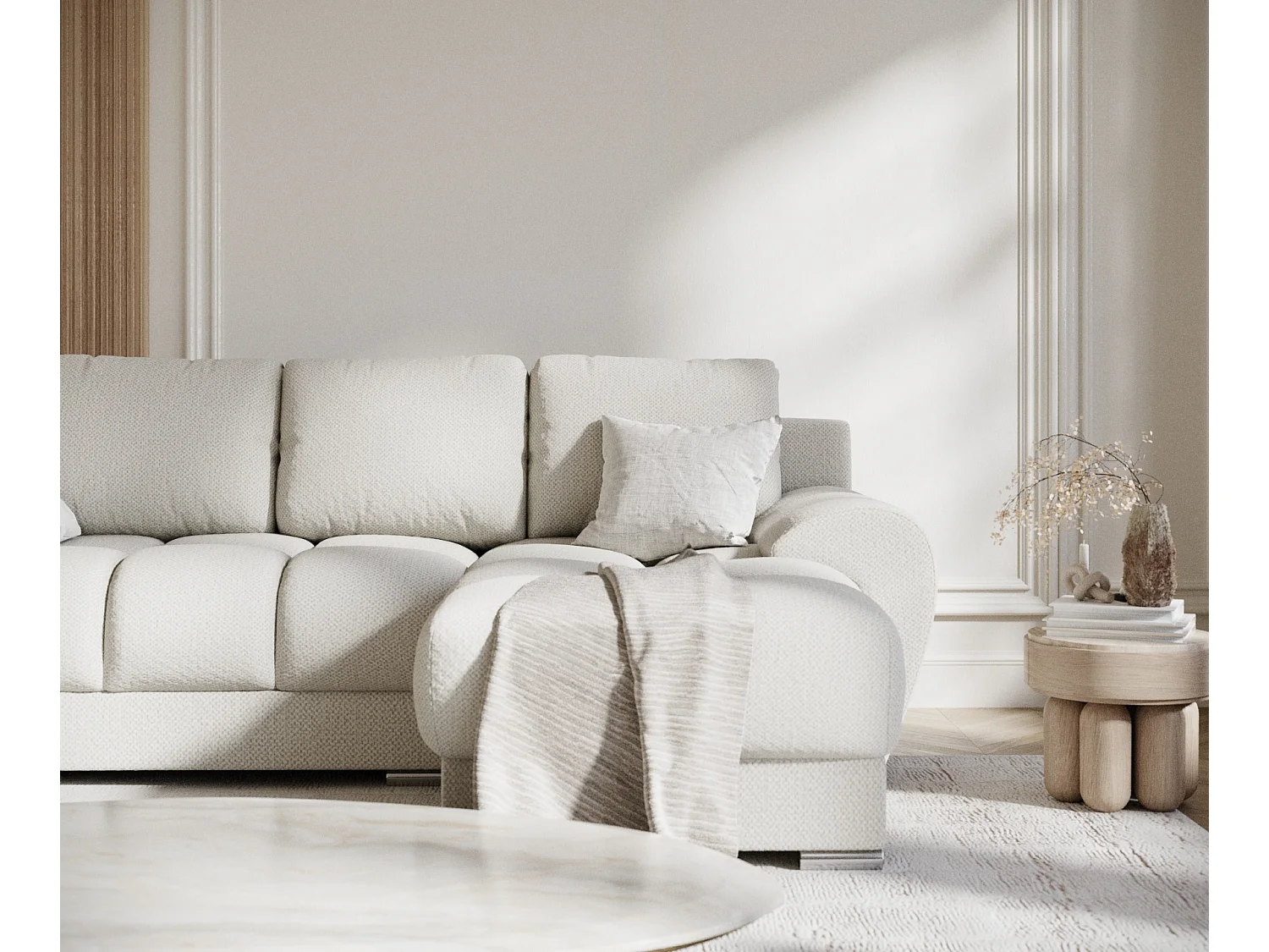 Canapé d'angle en tissu chenille Peebles - 4 places - beige