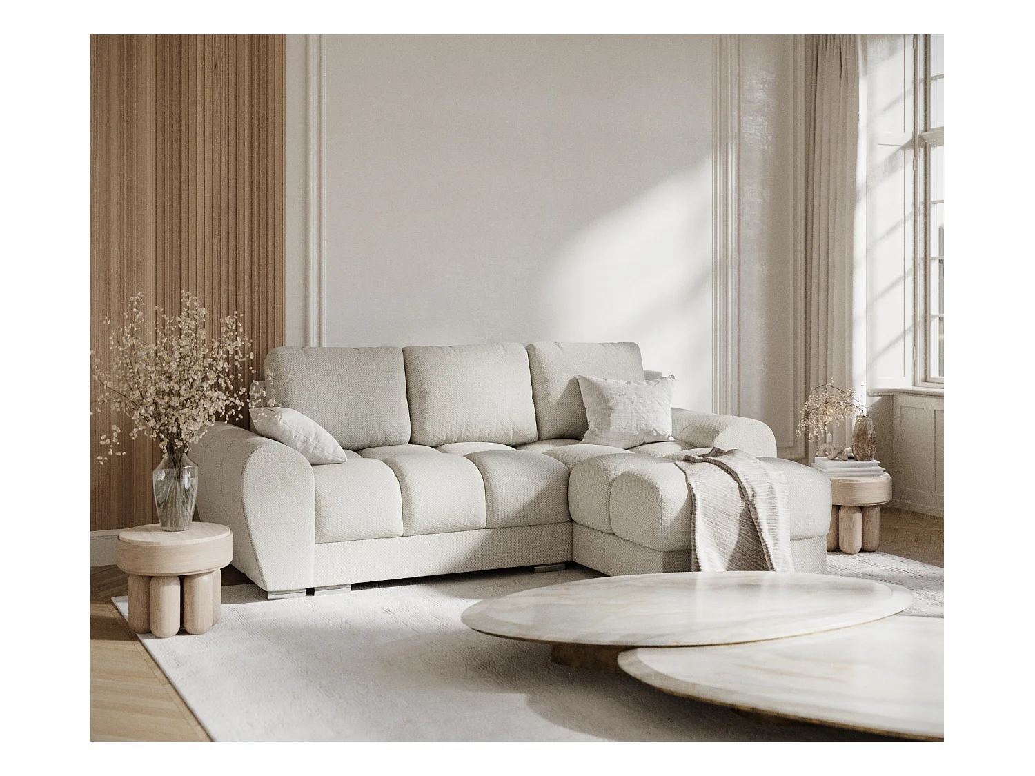 Ecksofa aus Chenille-Stoff Peebles - Vier-Personen - beige
