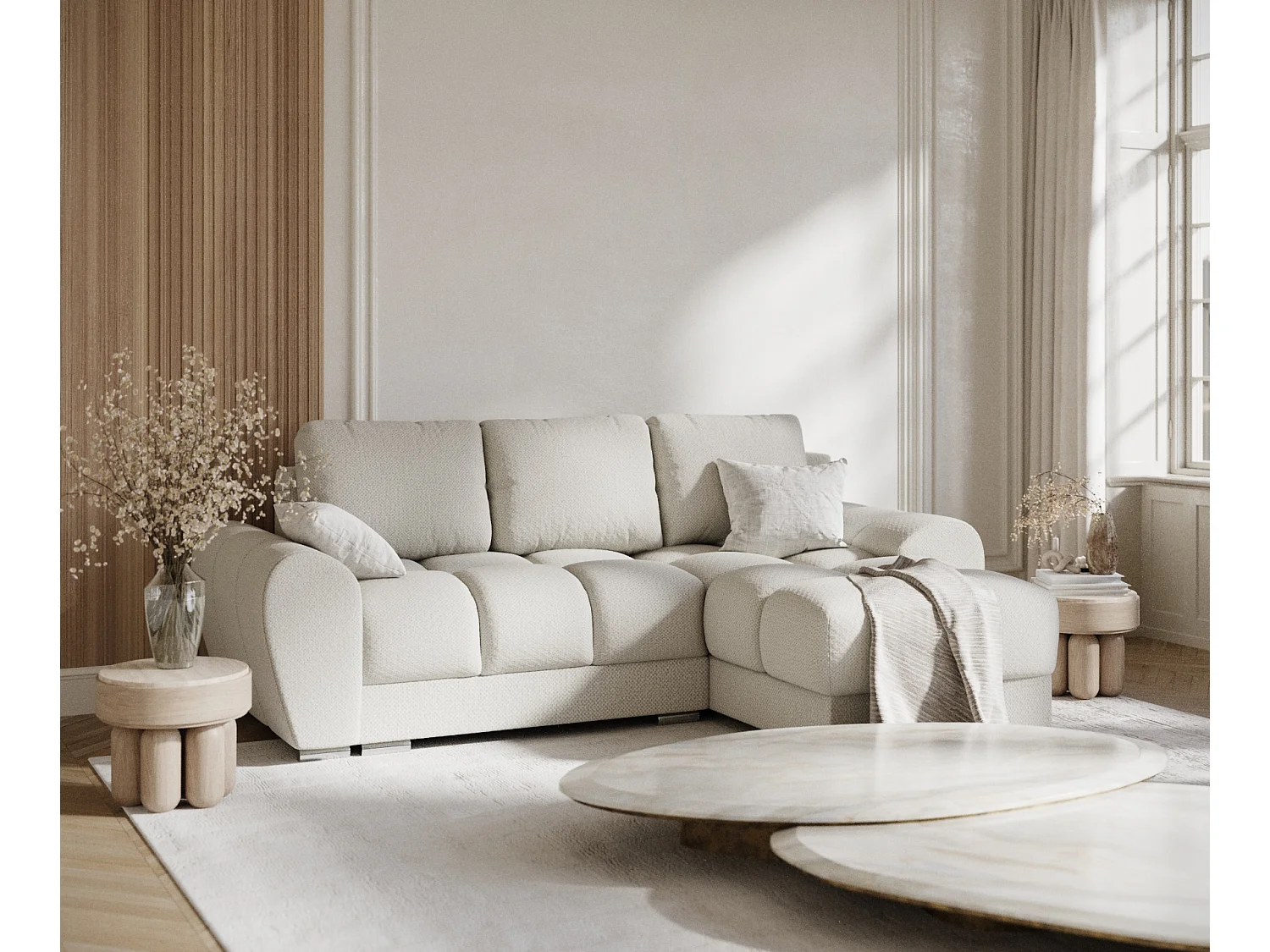 Canapé d'angle en tissu chenille Peebles - 4 places - beige