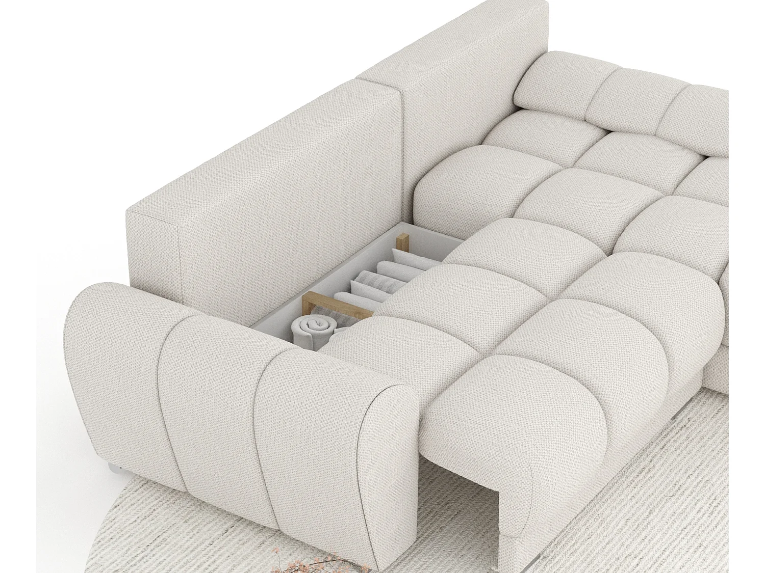 Canapé d'angle en tissu chenille Peebles - 4 places - beige