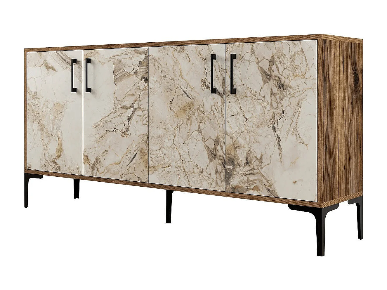 Industrielles Sideboard – 160 cm – Walnuss und weißer Marmor – Melamin
