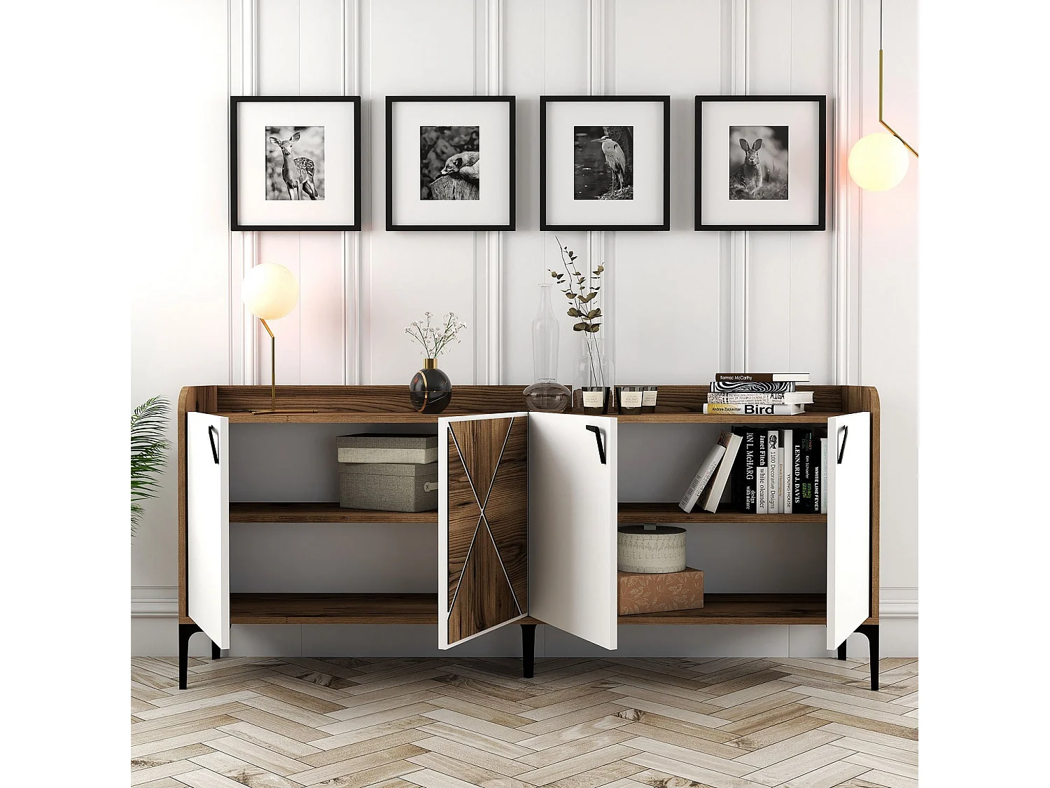 Aparador Venedik blanco color nogal 180x35x78 cm