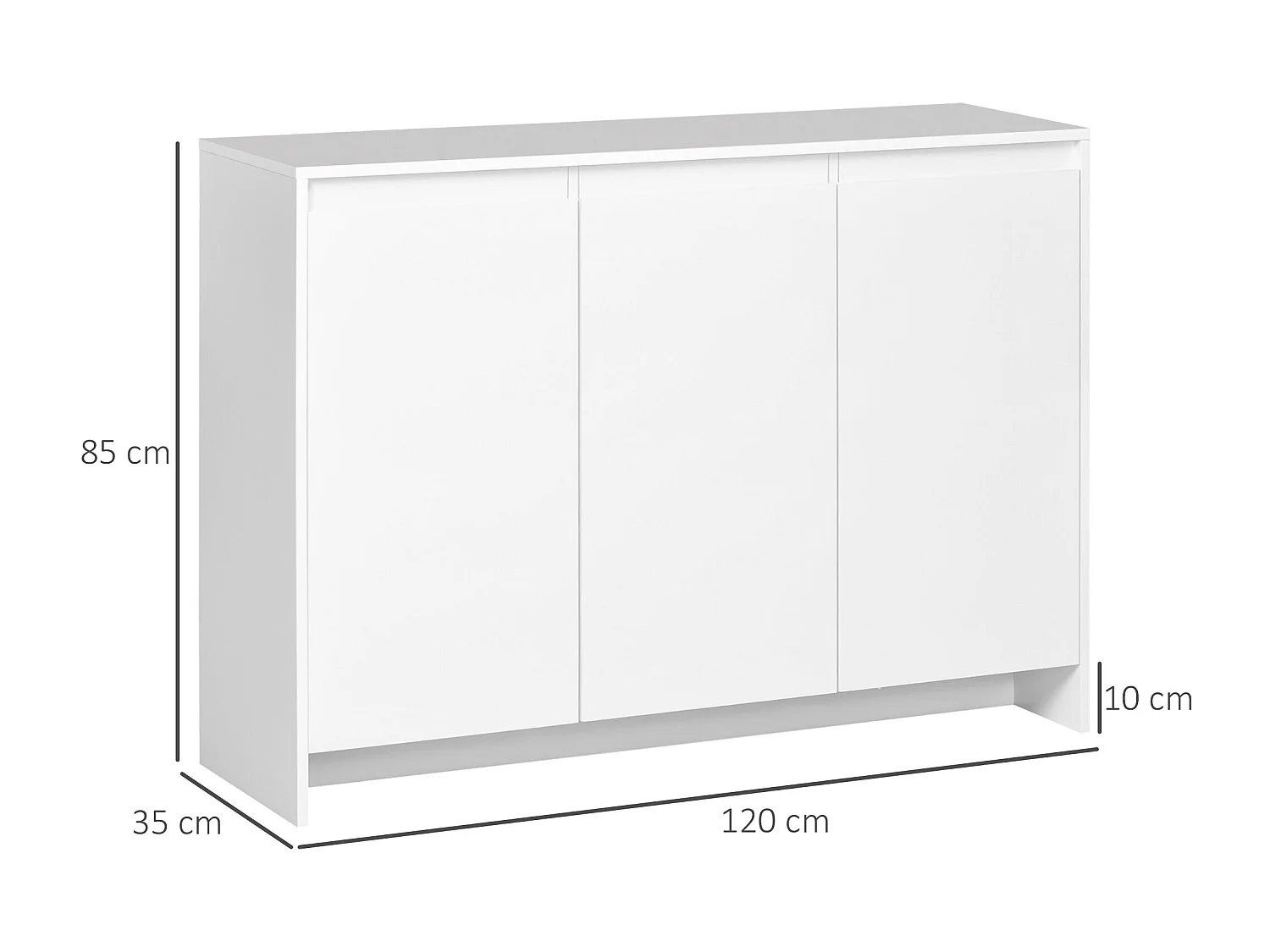 Aparador de Cozinha Moderno HOMCOM com 3 Portas e Prateleiras Ajustáveis em Branco