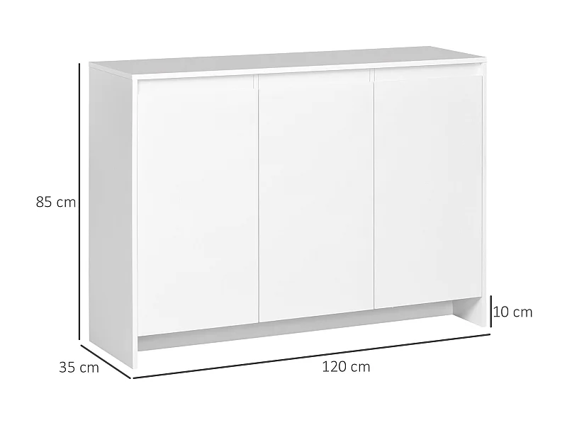 Aparador de Cozinha Moderno HOMCOM com 3 Portas e Prateleiras Ajustáveis em Branco