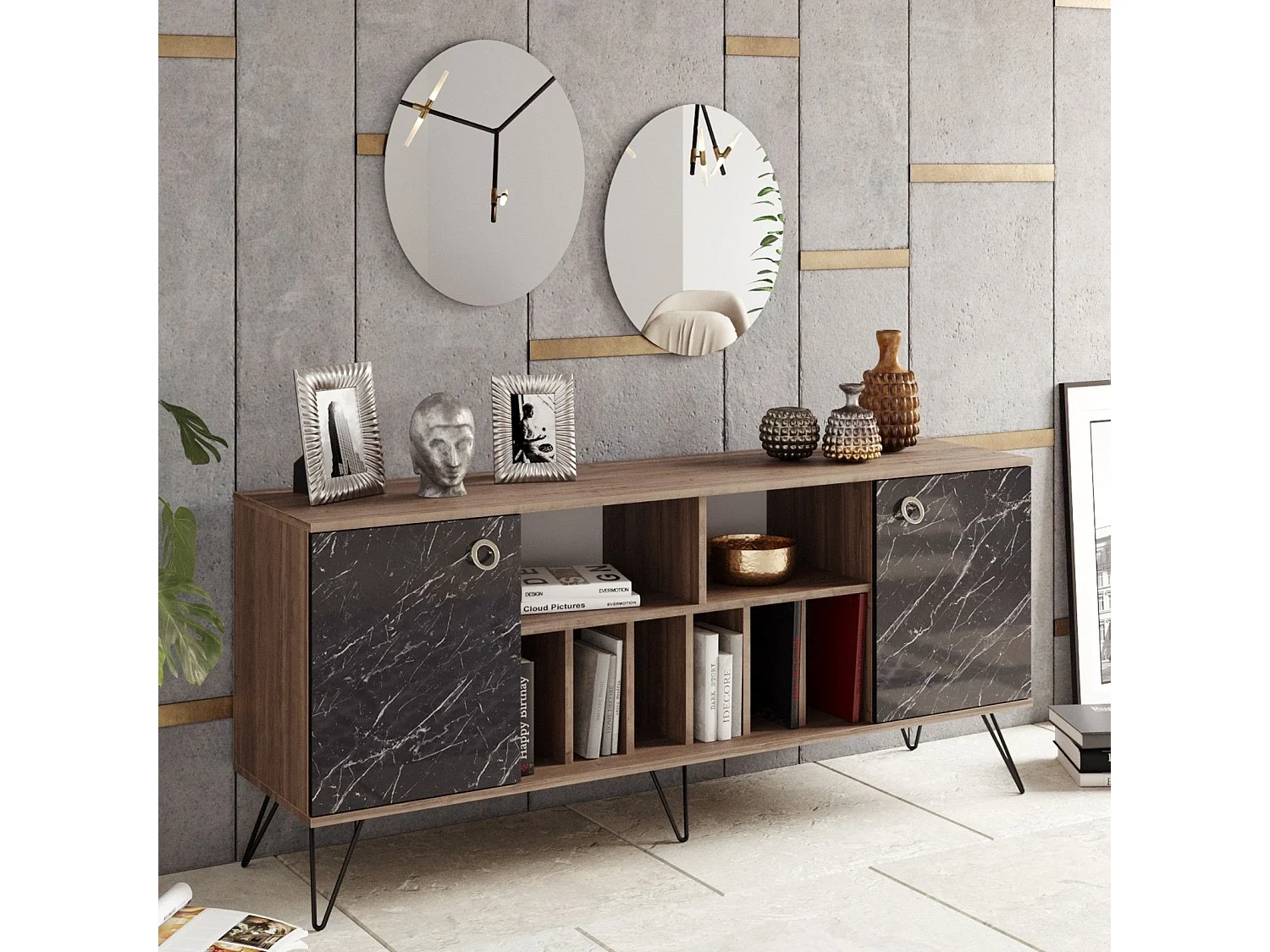 Consola Elegante Lorenz Ayna com Espelhos e Armazenamento Amplo