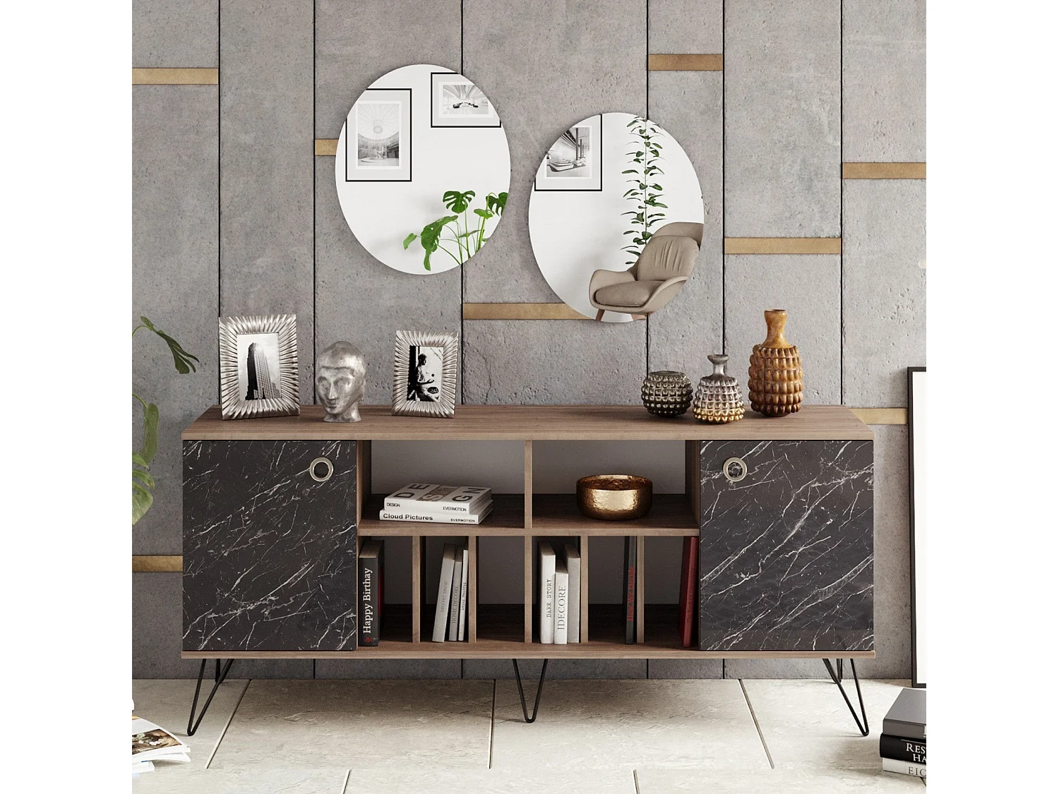 Consola Elegante Lorenz Ayna com Espelhos e Armazenamento Amplo