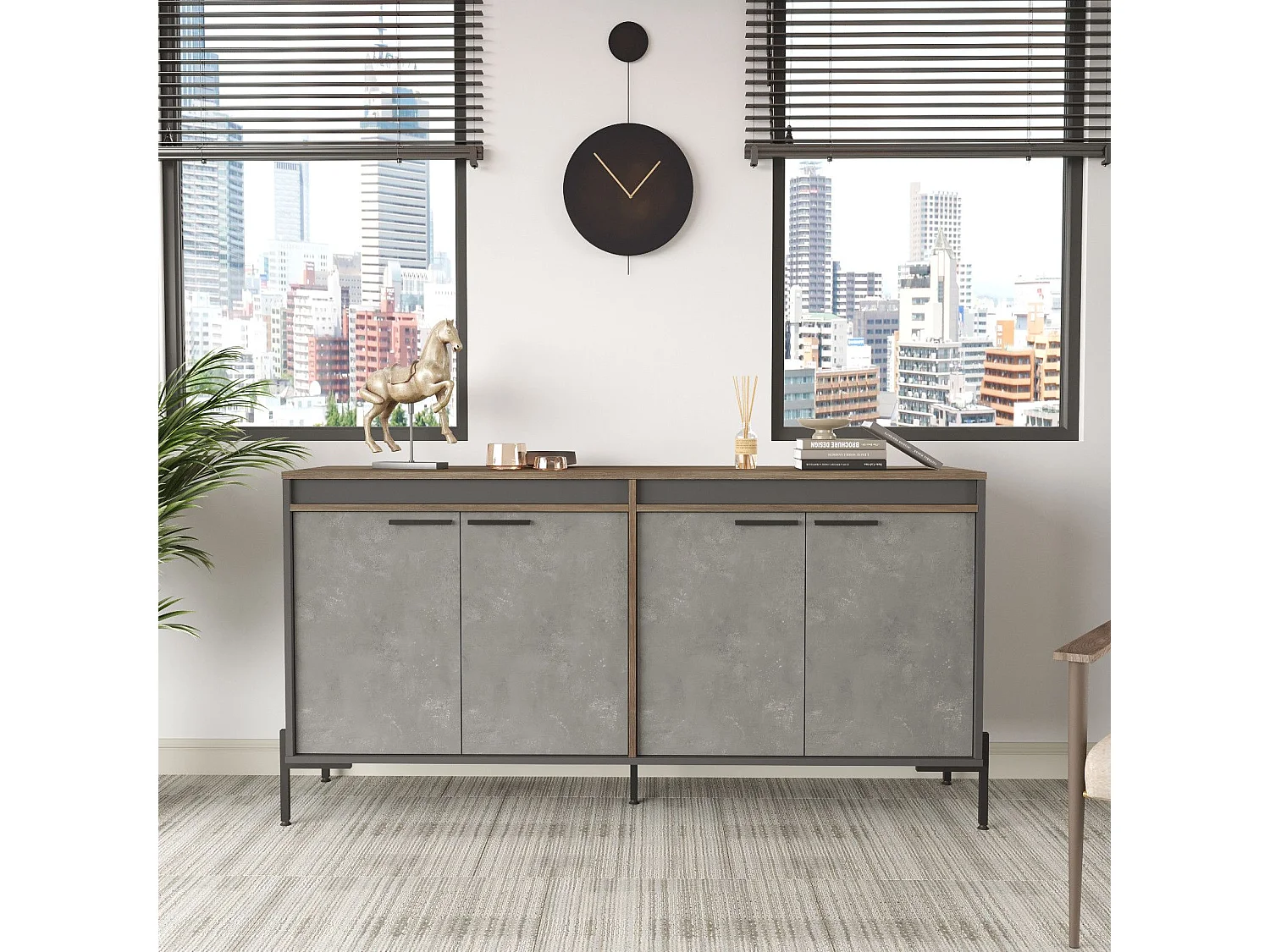 Mobile Kailua 2096, Marrone|Calcestruzzo|Antracite, 92x184x45cm, Truciolare laminato