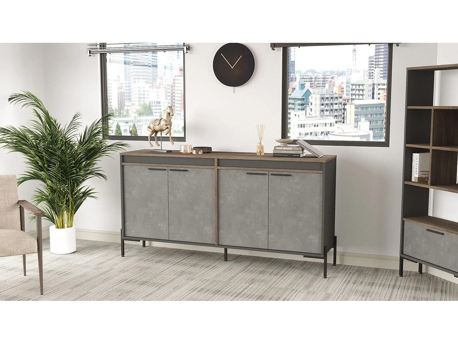 Mobile Kailua 2096, Marrone|Calcestruzzo|Antracite, 92x184x45cm, Truciolare laminato