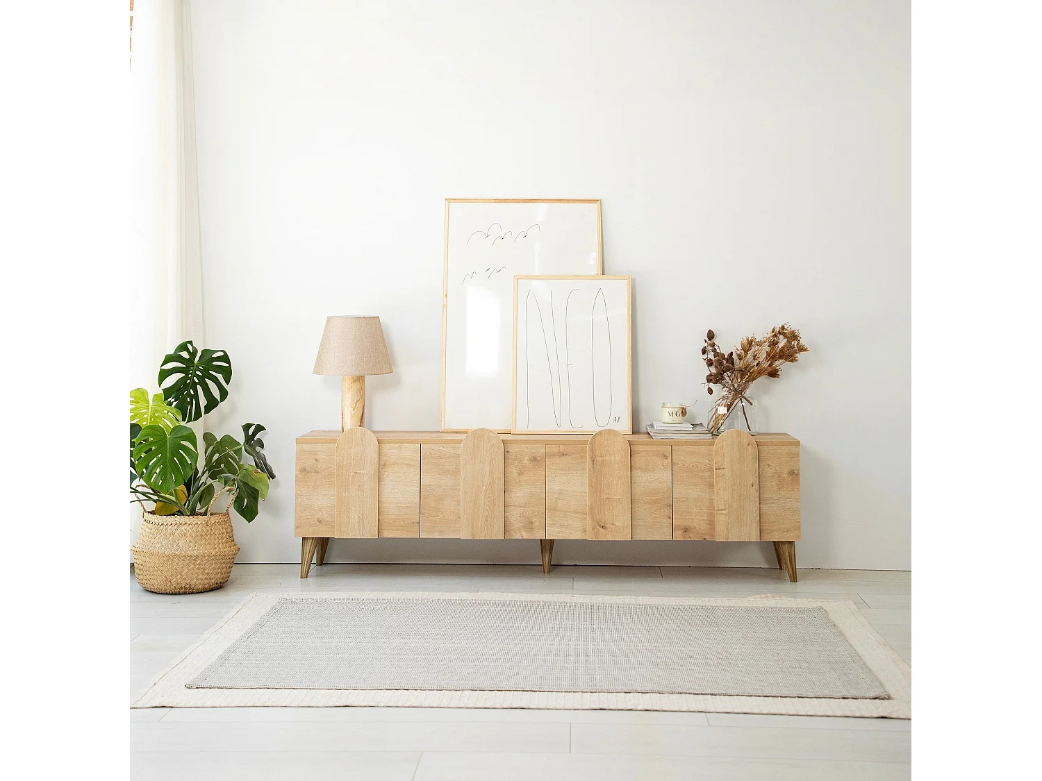 Meuble de rangement en bois 4 portes battantes Robas 180cm-Couleur Marron clair