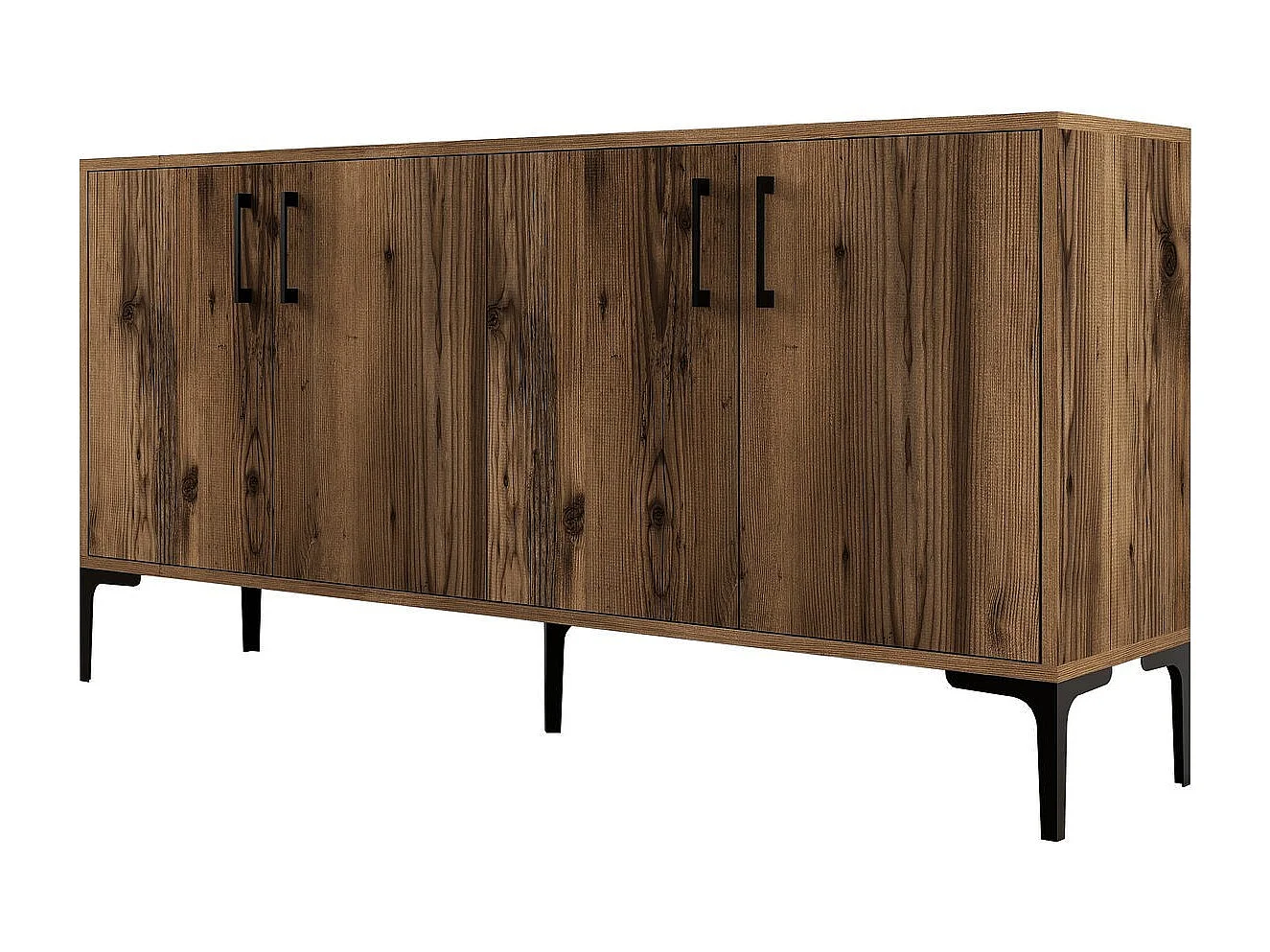 Buffet bas 4 portes Vranus 160cm Bois Naturel et Métal Noir