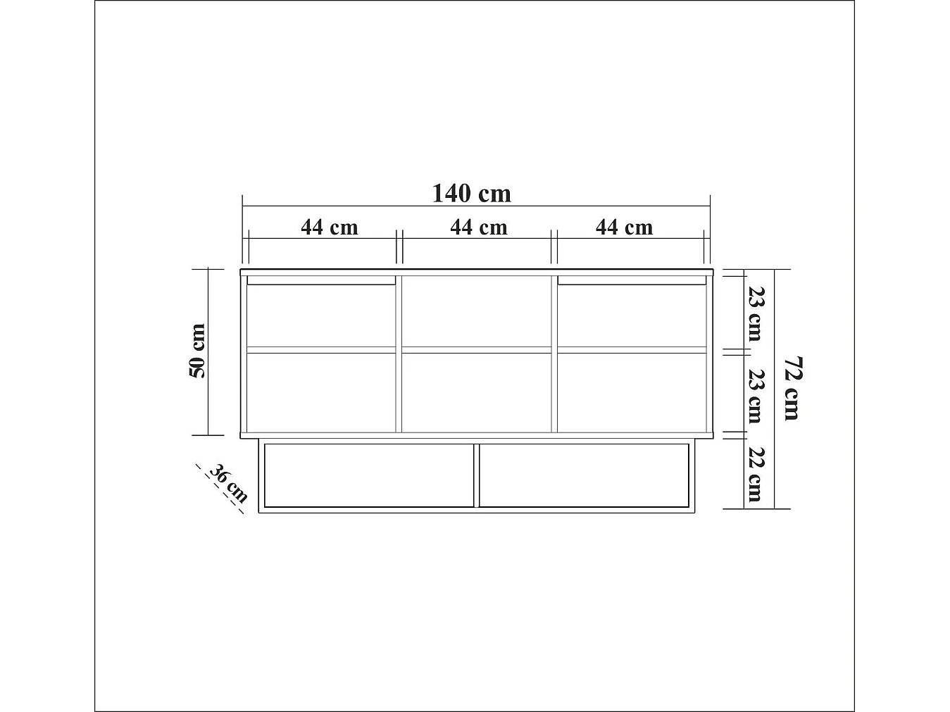 Modern dressoir – 140 x 72 x 36 cm – Walnoot en zwart – 100% melamine gecoat spaanplaat