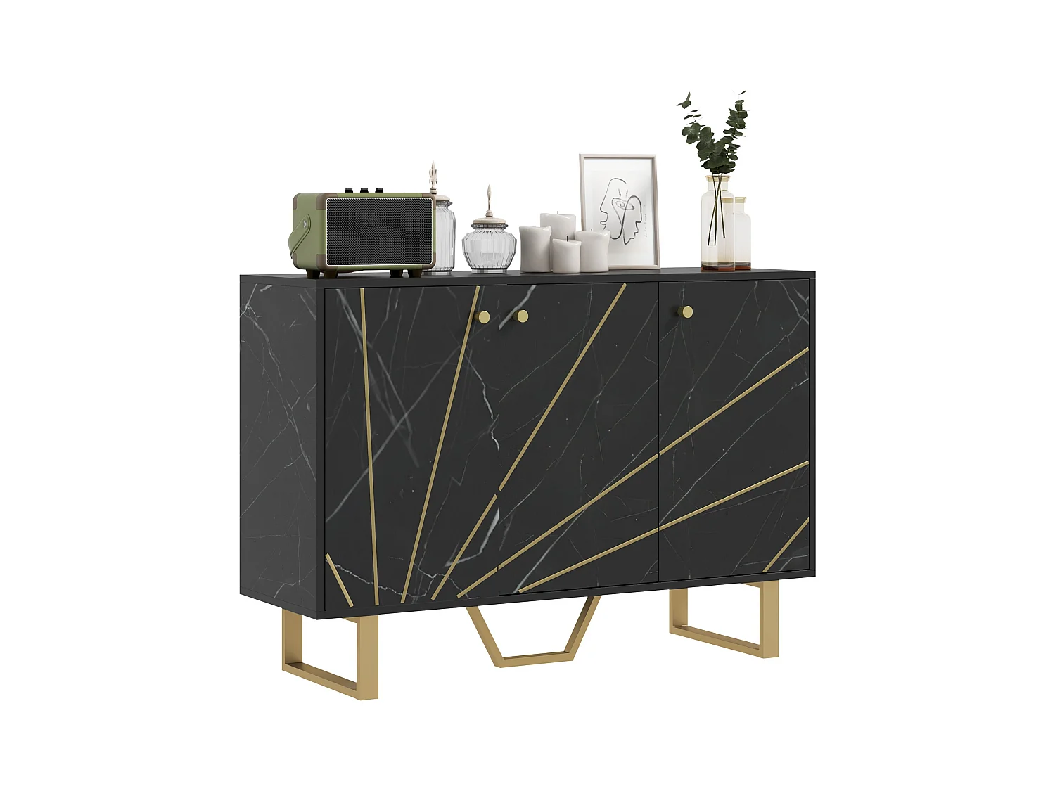 Aparador Gatsby Homcom 2 armarios + estantes ajustables negro/dorado 75x107x35 cm