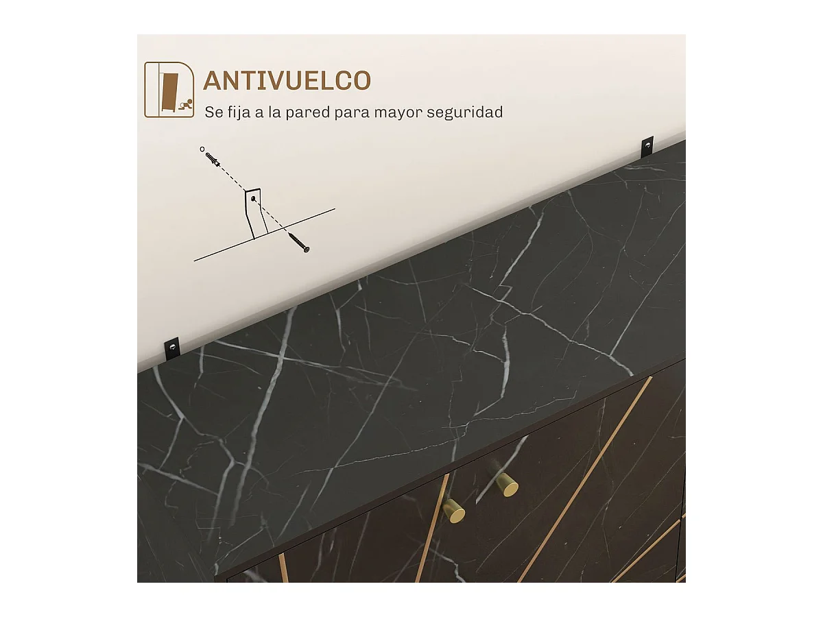 Aparador Gatsby Homcom 2 armarios + estantes ajustables negro/dorado 75x107x35 cm