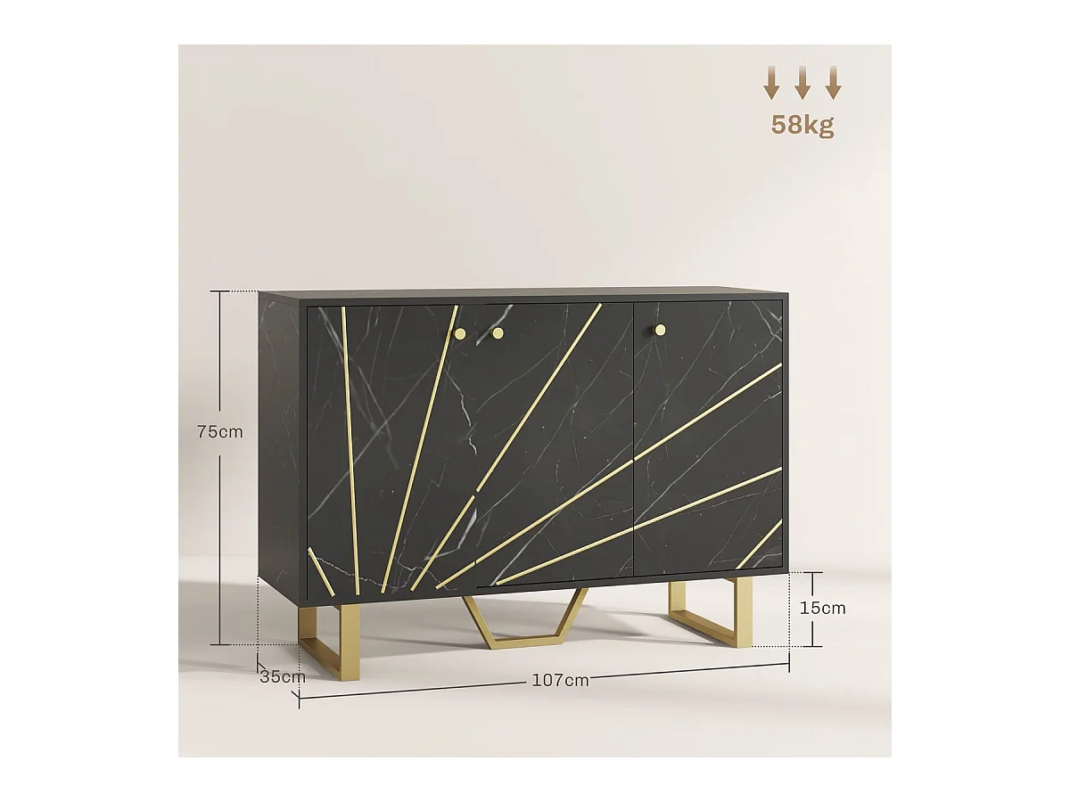 Aparador Gatsby Homcom 2 armarios + estantes ajustables negro/dorado 75x107x35 cm