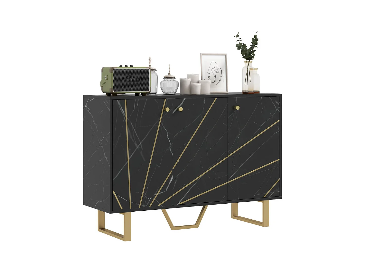 Aparador Gatsby Homcom 2 armarios + estantes ajustables negro/dorado 75x107x35 cm