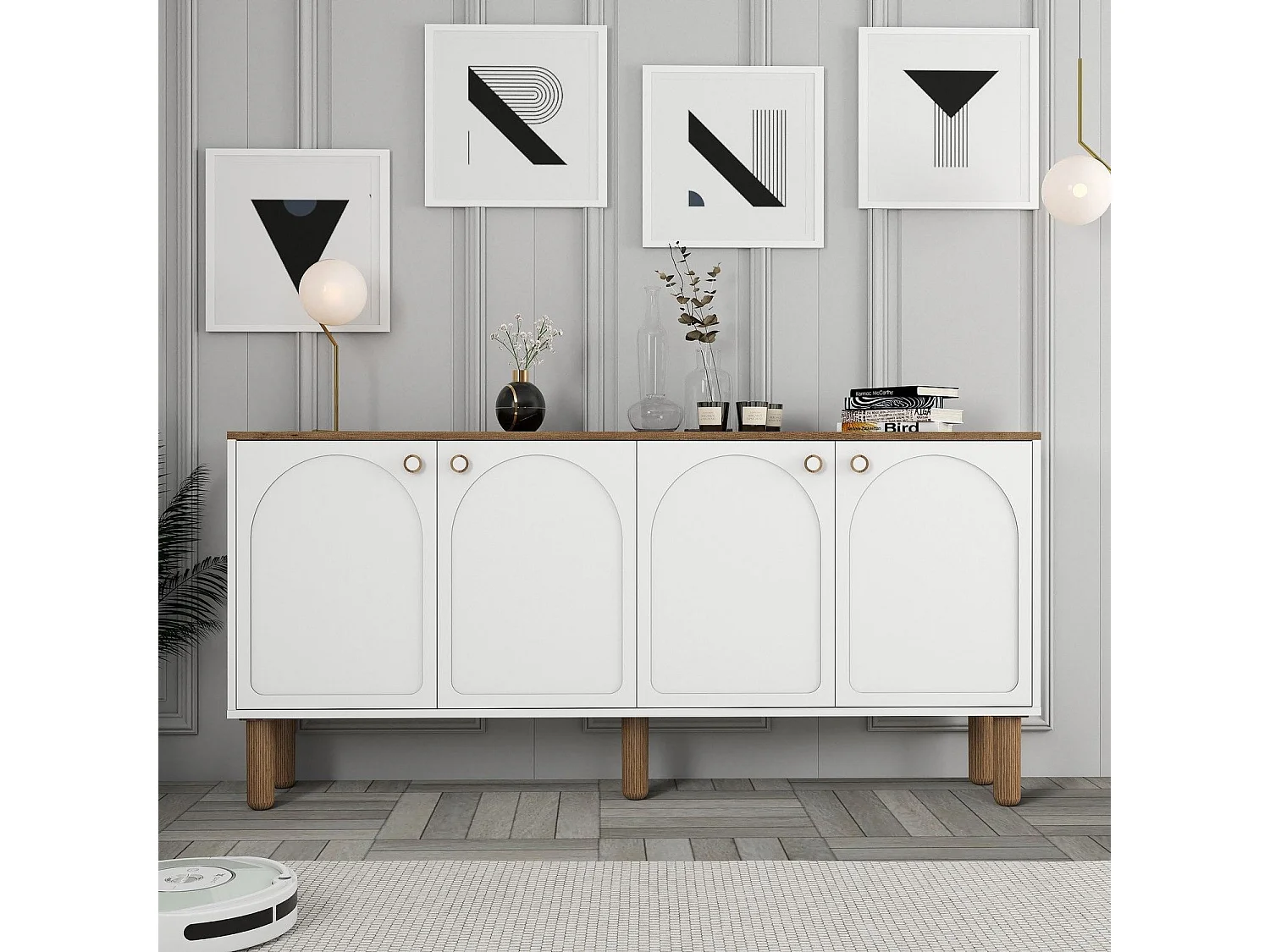 Meuble Tv design 4 portes battantes Deva L180cm Blanc
