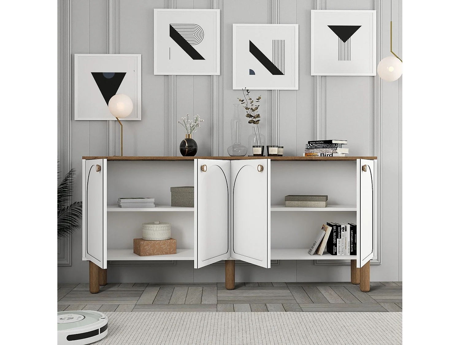 Meuble Tv design 4 portes battantes Deva L180cm Blanc