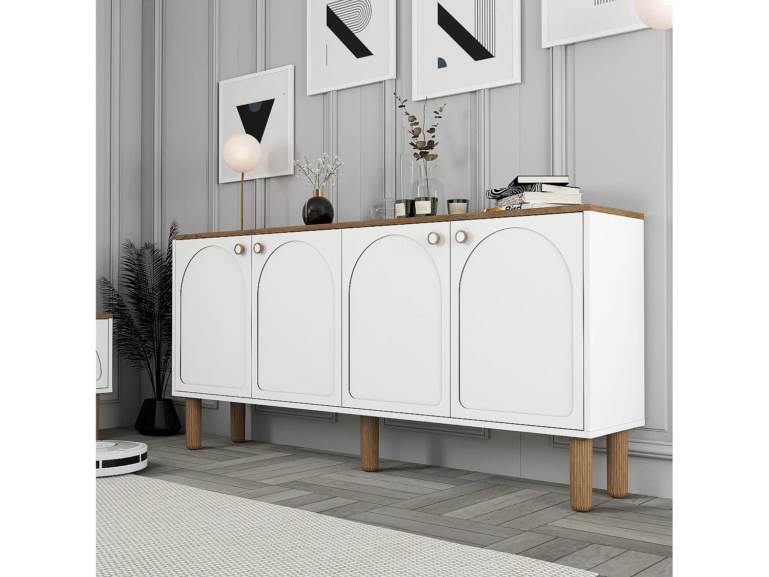 Meuble Tv design 4 portes battantes Deva L180cm Blanc