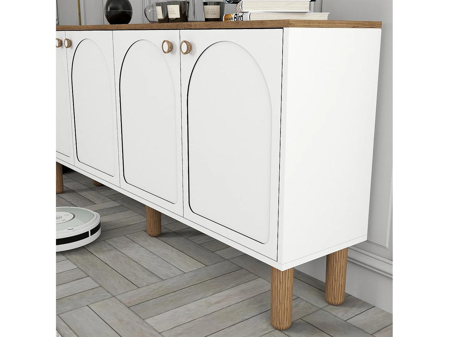 Meuble Tv design 4 portes battantes Deva L180cm Blanc