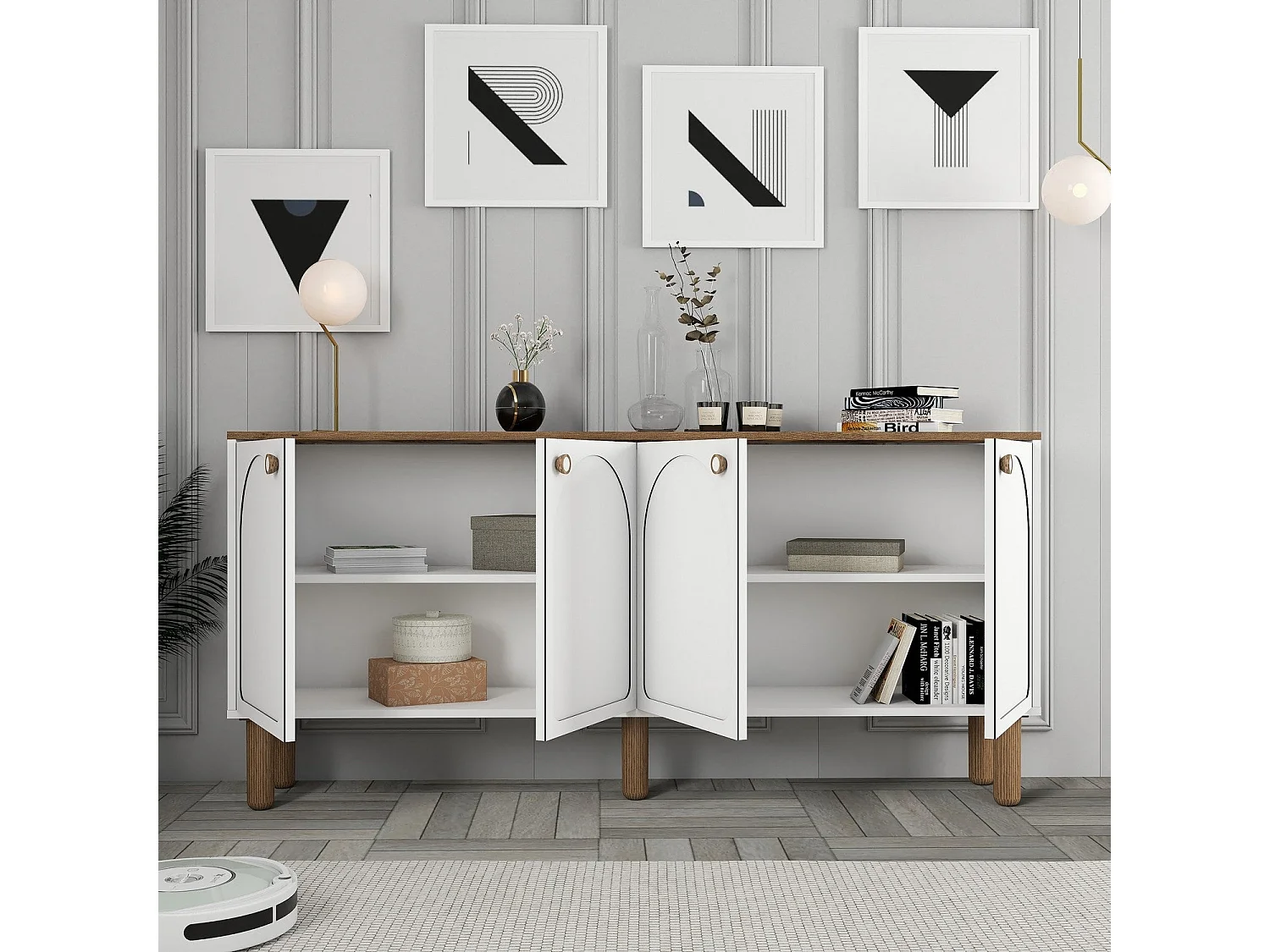 Meuble Tv design 4 portes battantes Deva L180cm Blanc