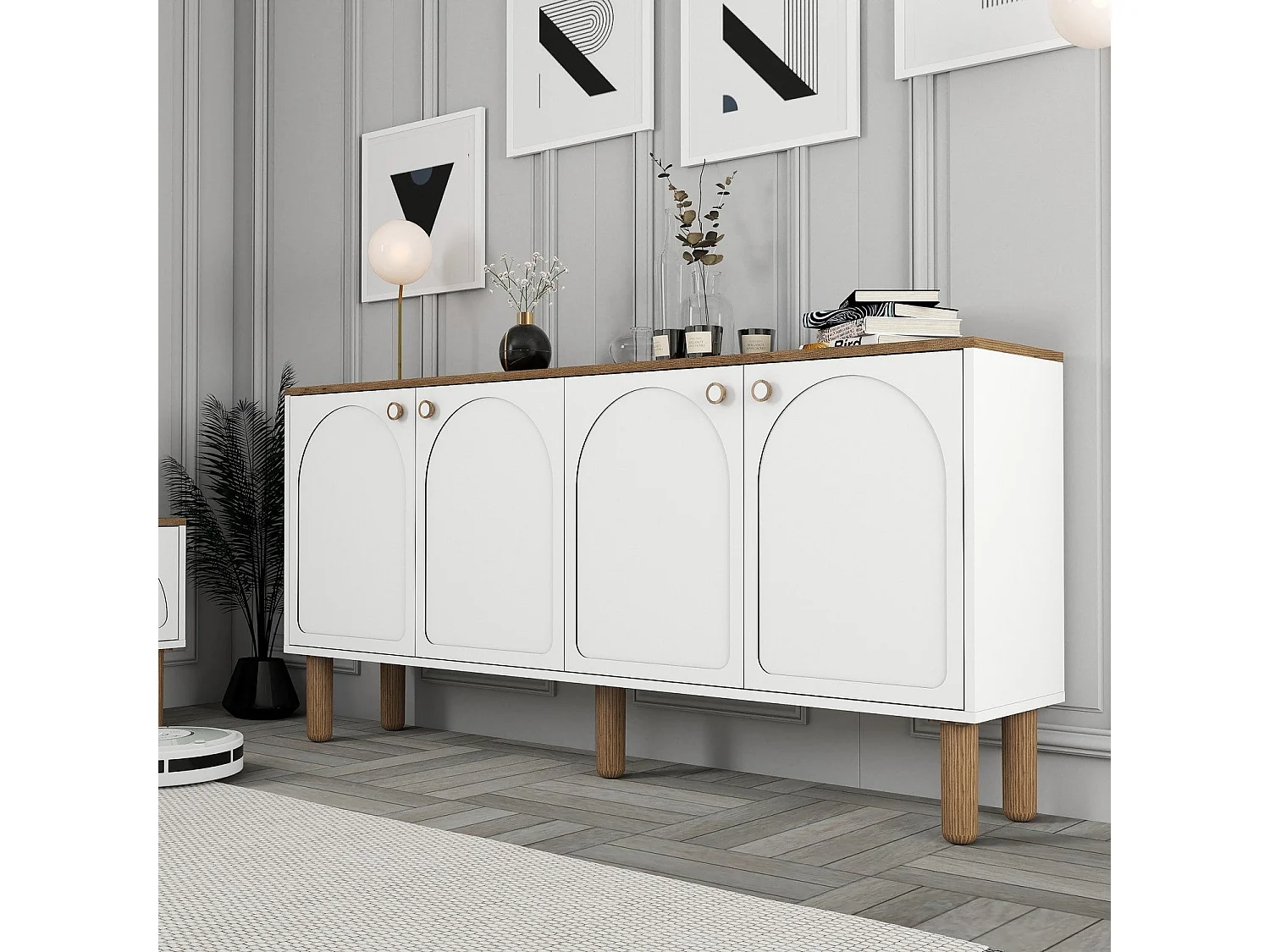 Meuble Tv design 4 portes battantes Deva L180cm Blanc