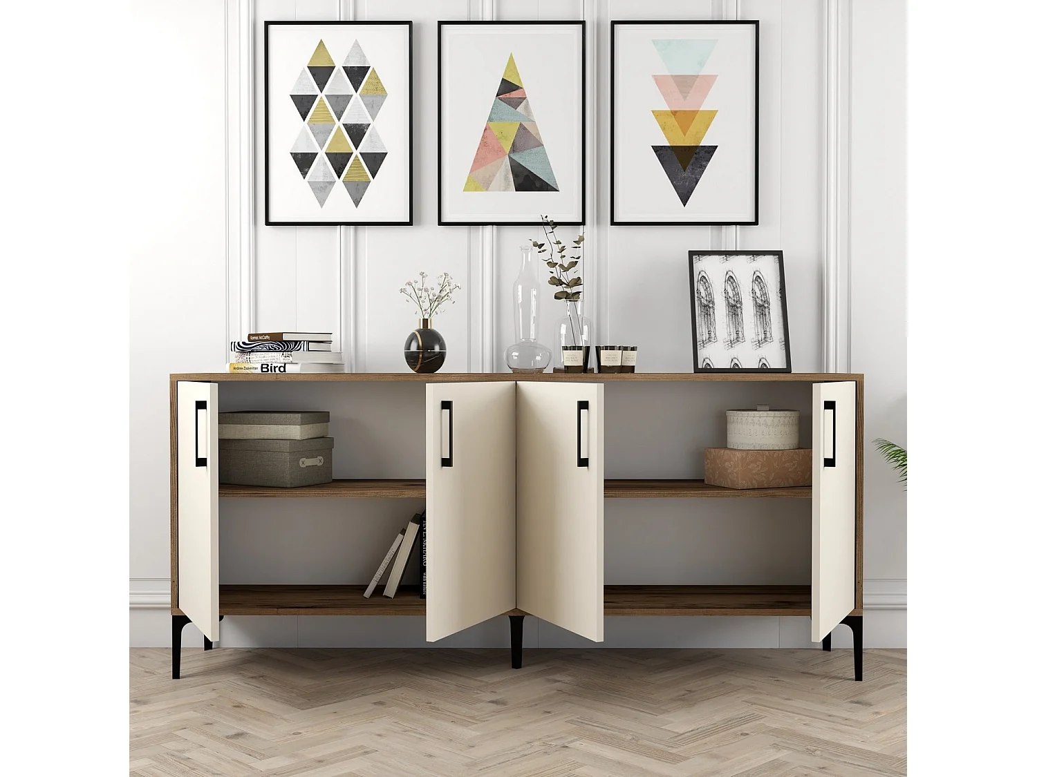 Aparador Kiev crema color nogal 180x35x78 cm