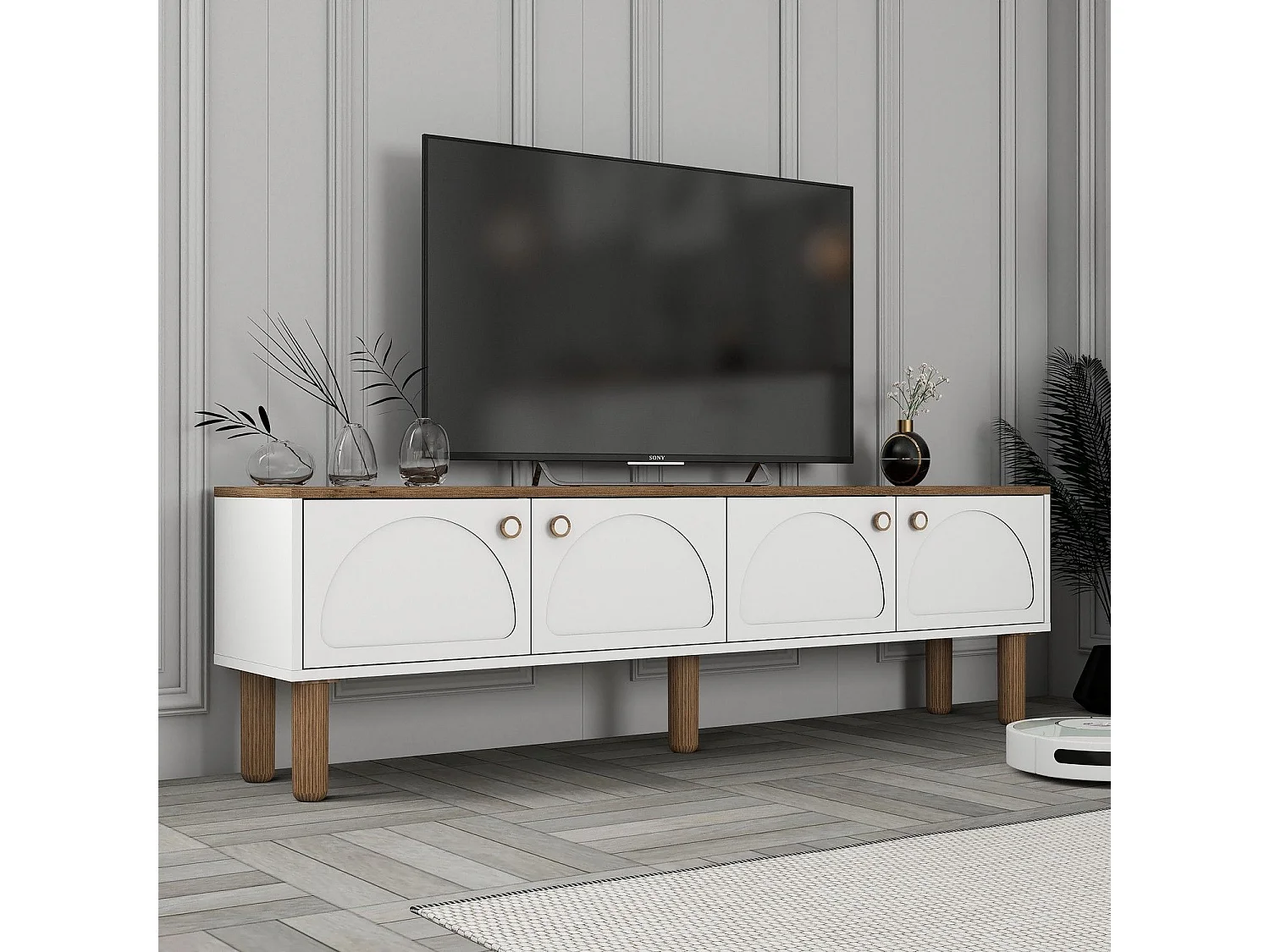 Meuble Tv design 4 portes basculantes Deva L180cm Blanc