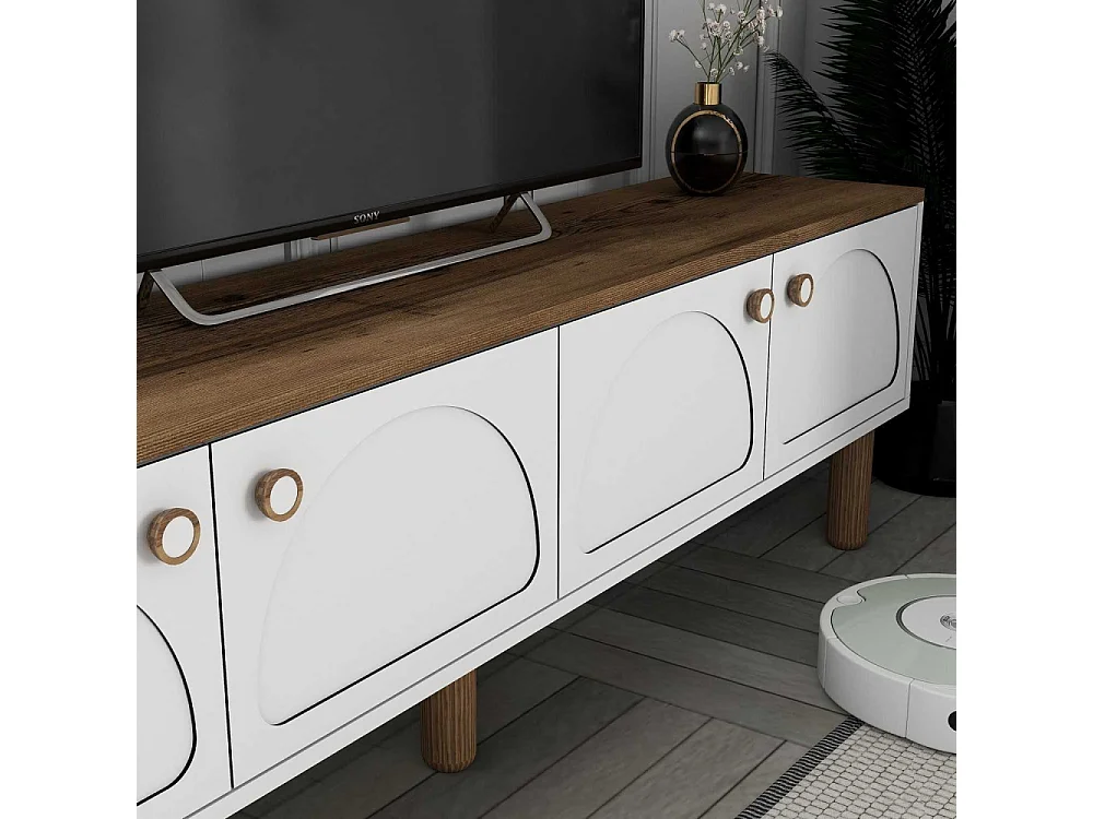 Meuble Tv design 4 portes basculantes Deva L180cm Blanc
