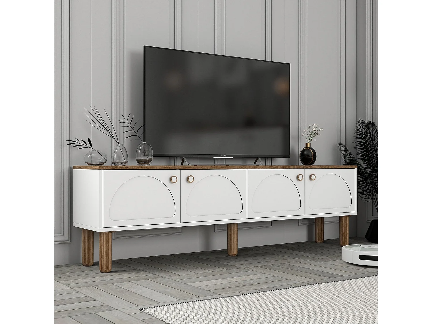 Meuble Tv design 4 portes basculantes Deva L180cm Blanc