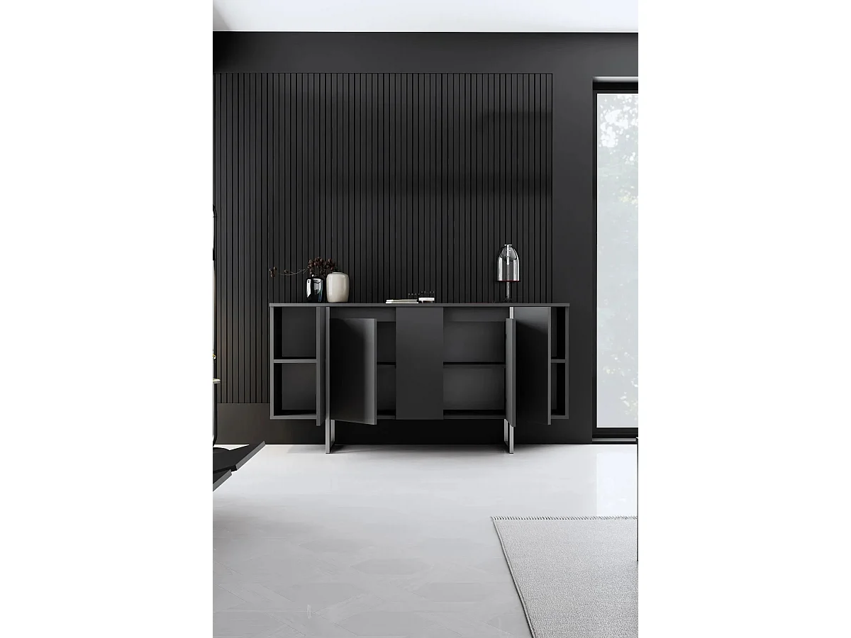 Komoda – 160 x 35 x 80 cm – Antracyt i srebro – Płyta wiórowa pokryta melaminą