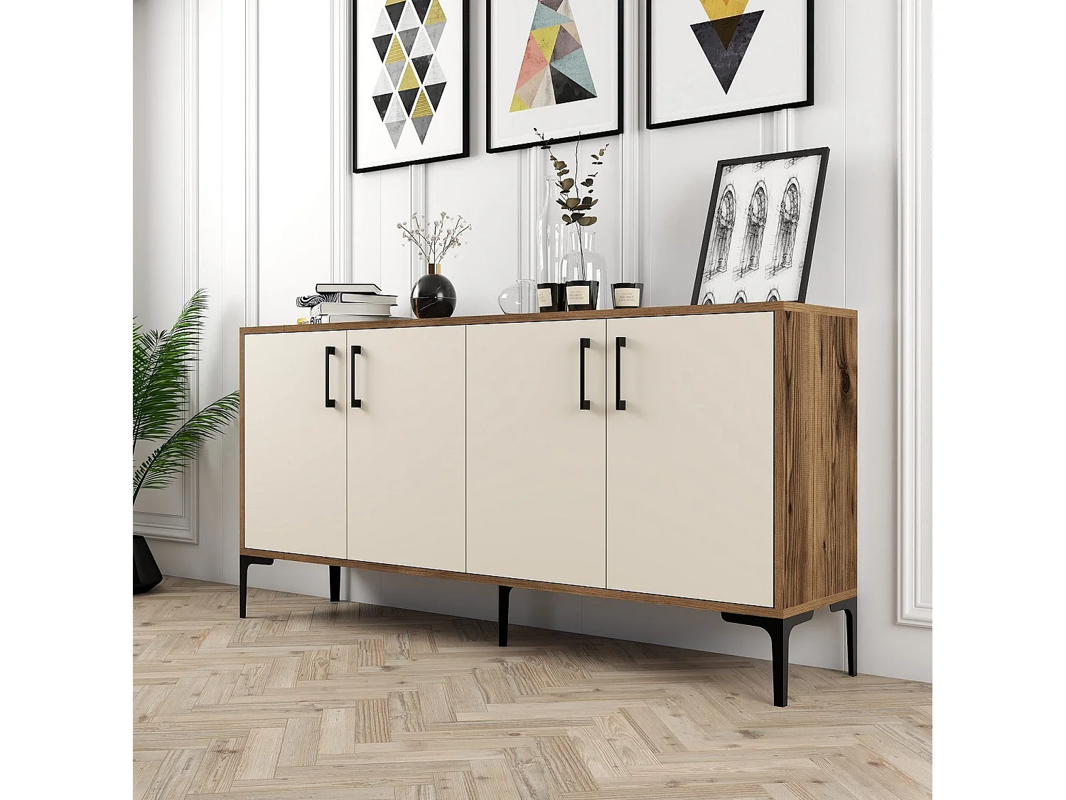 Aparador Kiev 160 crema color nogal 160x35x78 cm