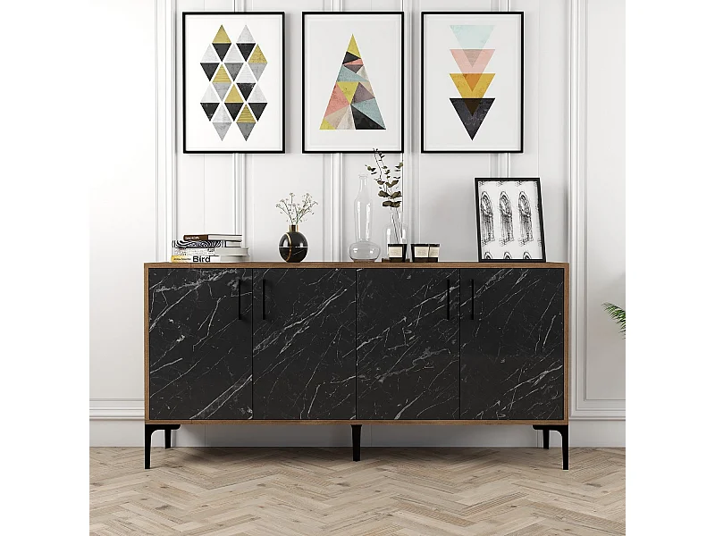 Consola Industrial Kiev 160 em Nogueira e Mármore Preto