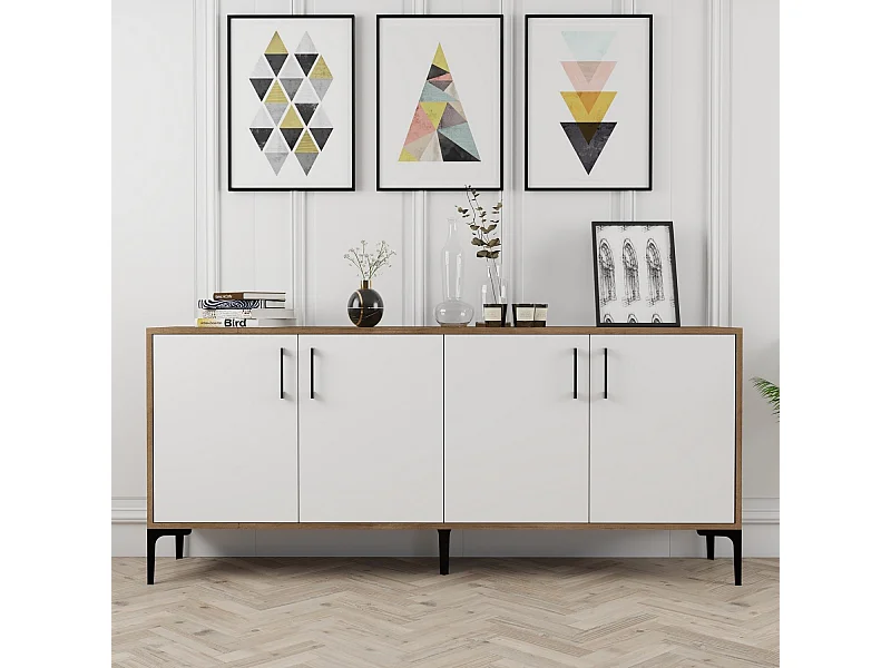 Aparador Kiev blanco color nogal 180x35x78 cm