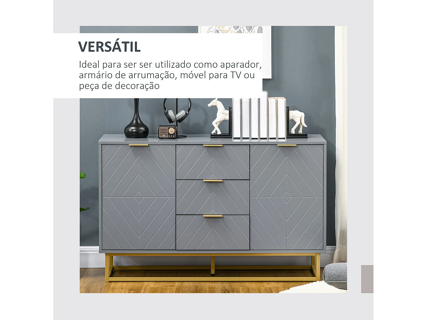 Aparador Luxor Homcom 3 cajones + 2 armarios gris 76x120x40 cm