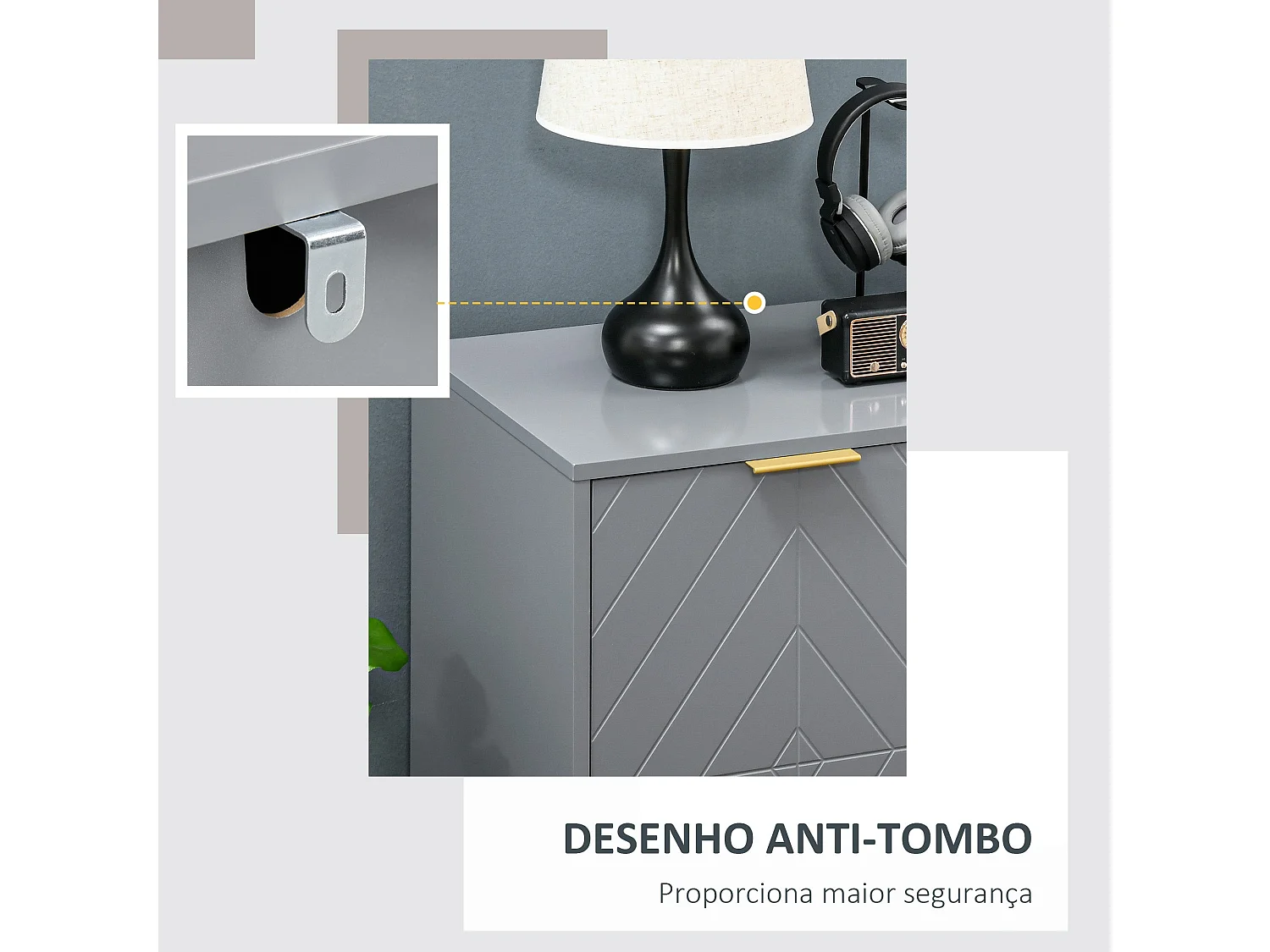 Aparador Luxor Homcom 3 cajones + 2 armarios gris 76x120x40 cm