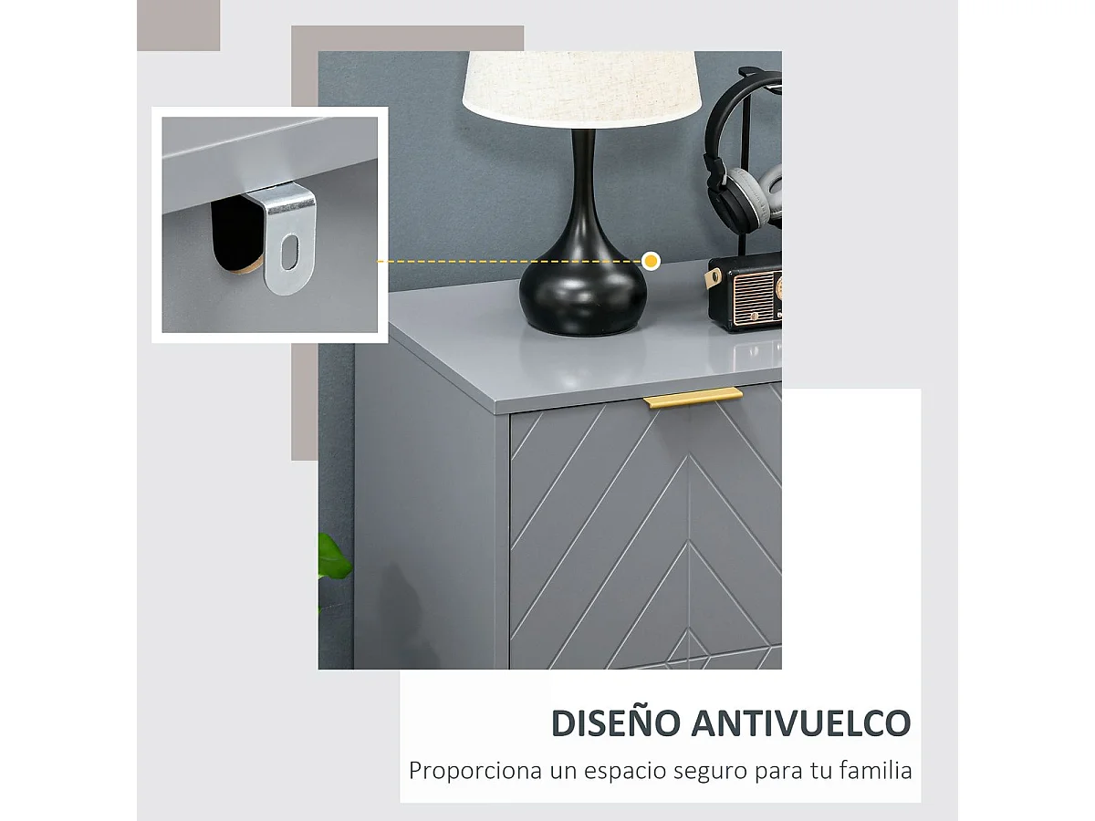 Aparador Luxor Homcom 3 cajones + 2 armarios gris 76x120x40 cm