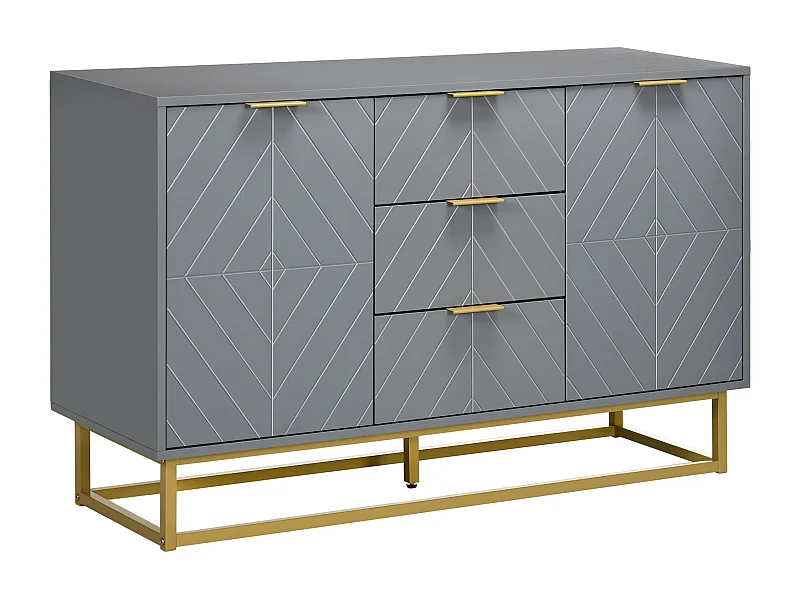 Aparador Moderno HOMCOM com 3 Gavetas e 2 Armários - Armazenamento Elegante para Sala de Estar e Cozinha 120x40x76 cm Cinza