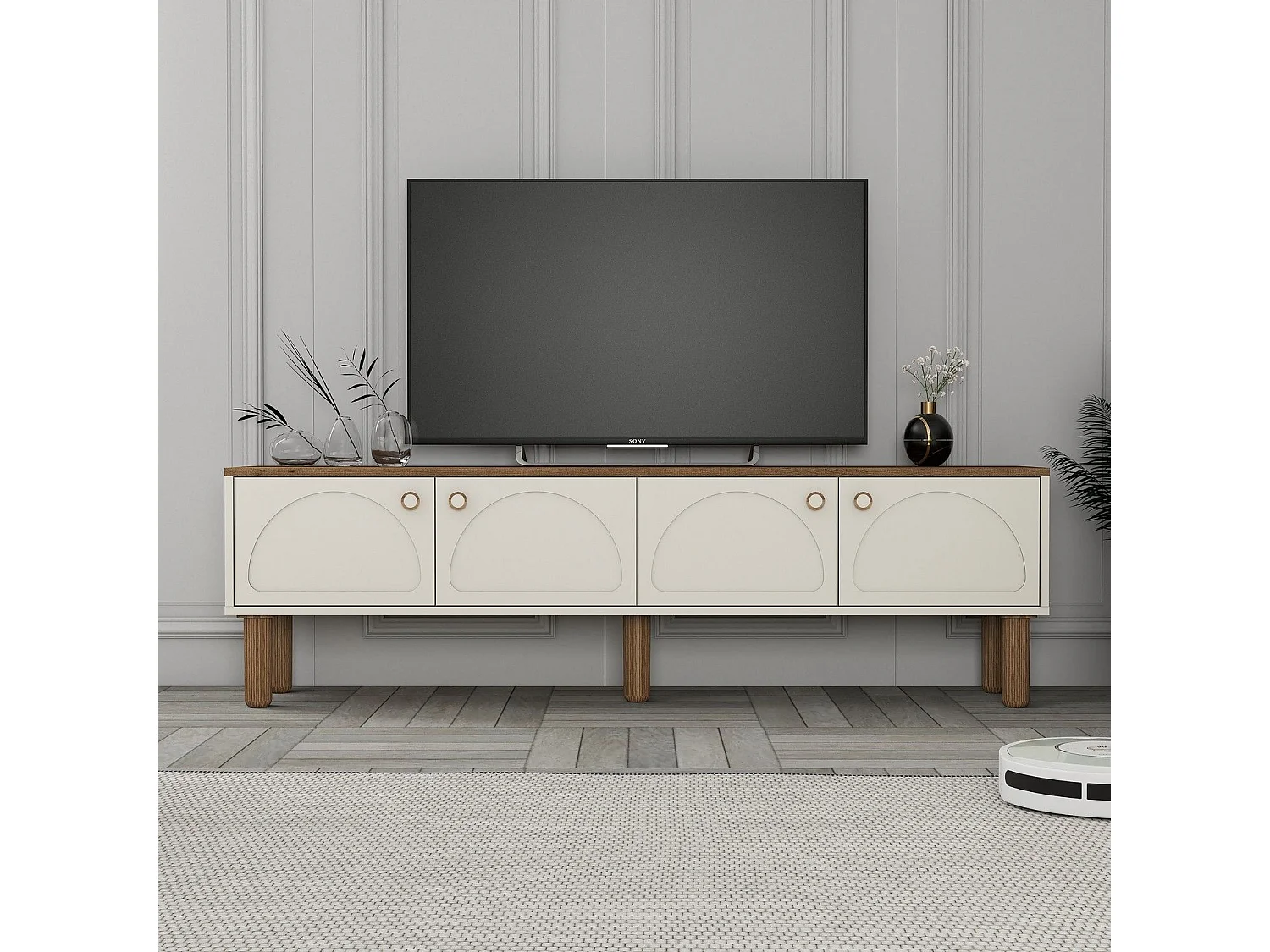 Mobile TV – 180 cm x 53 cm x 35 cm – Crema – Pannello truciolare rivestito in melaminico