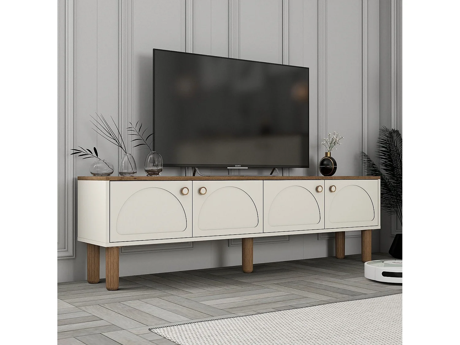 Mobile TV – 180 cm x 53 cm x 35 cm – Crema – Pannello truciolare rivestito in melaminico