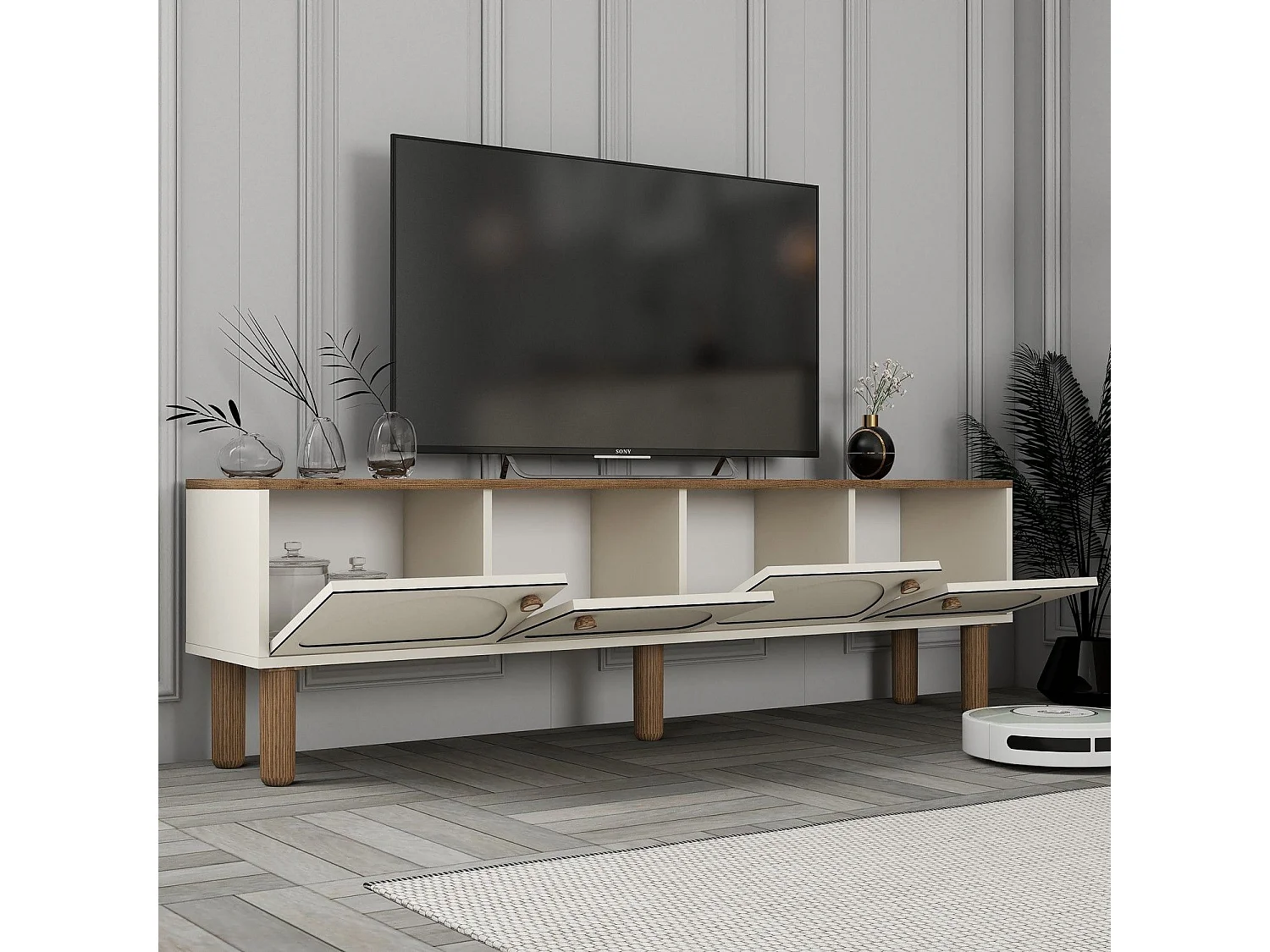 Mobile TV – 180 cm x 53 cm x 35 cm – Crema – Pannello truciolare rivestito in melaminico